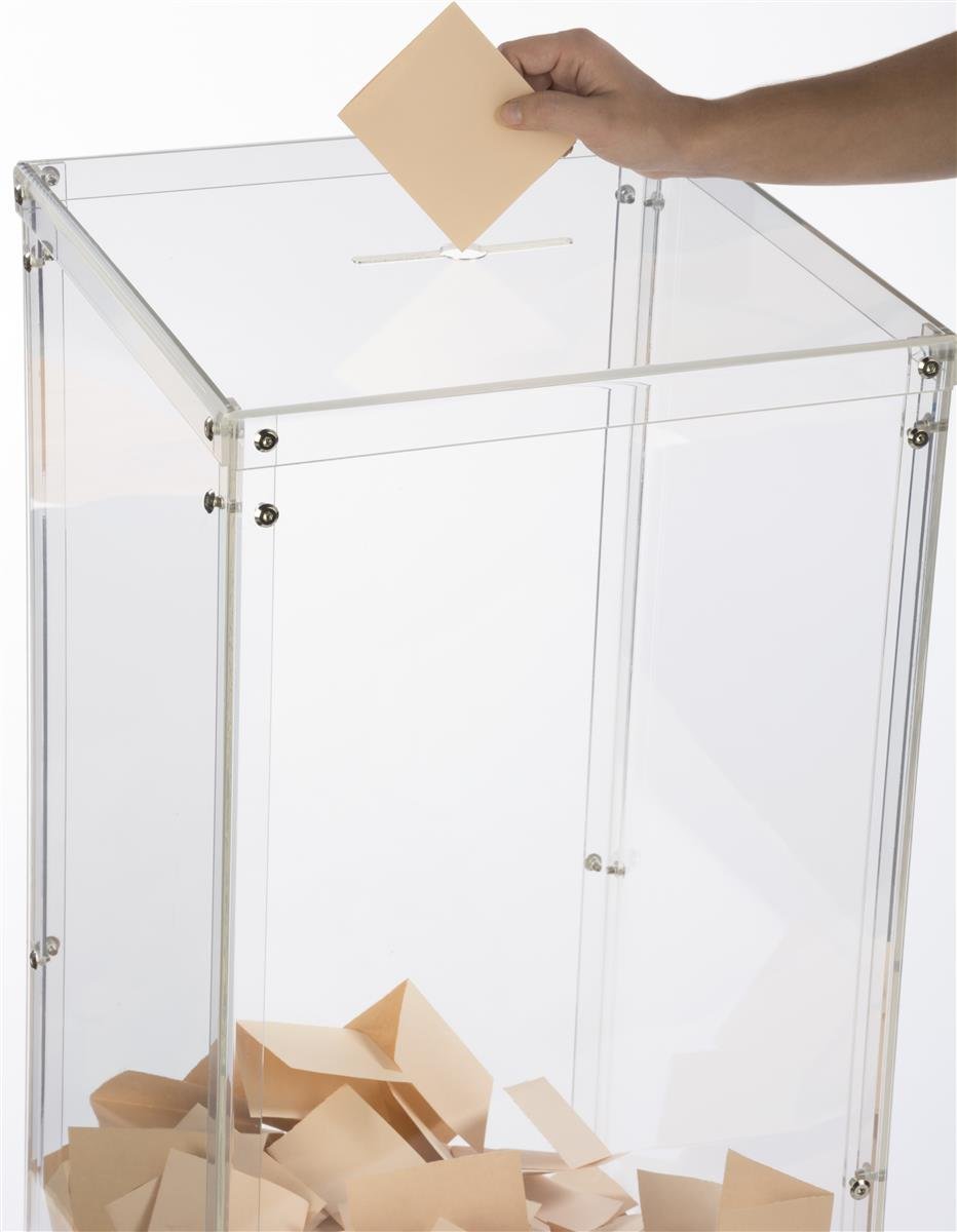 FixtureDisplays® Clear Plexiglass Acrylic Transparent Donation Box for Churches & Charities - Fundraising Stand Display with Lock, Tithing Collection Box 13192 - Perfect for Events, Retail Stores & Places of Worship