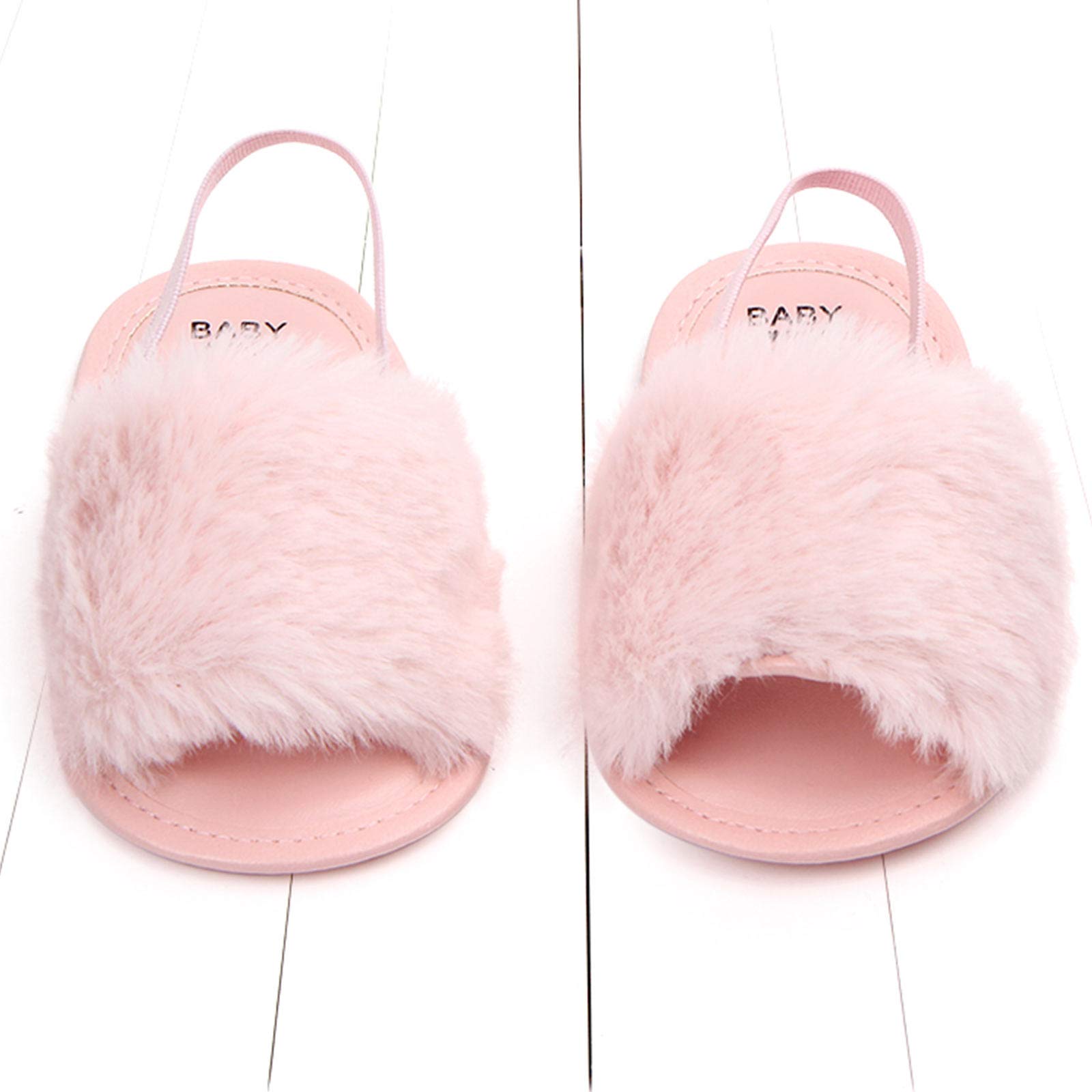 2 Pack Baby Girls Sandals - Soft Elastic Back Strap Flats with Faux Fur - First Walker Slippers for Toddlers | Indoor House Shoes & Princess Style Footwear for Playtime & Special Occasions