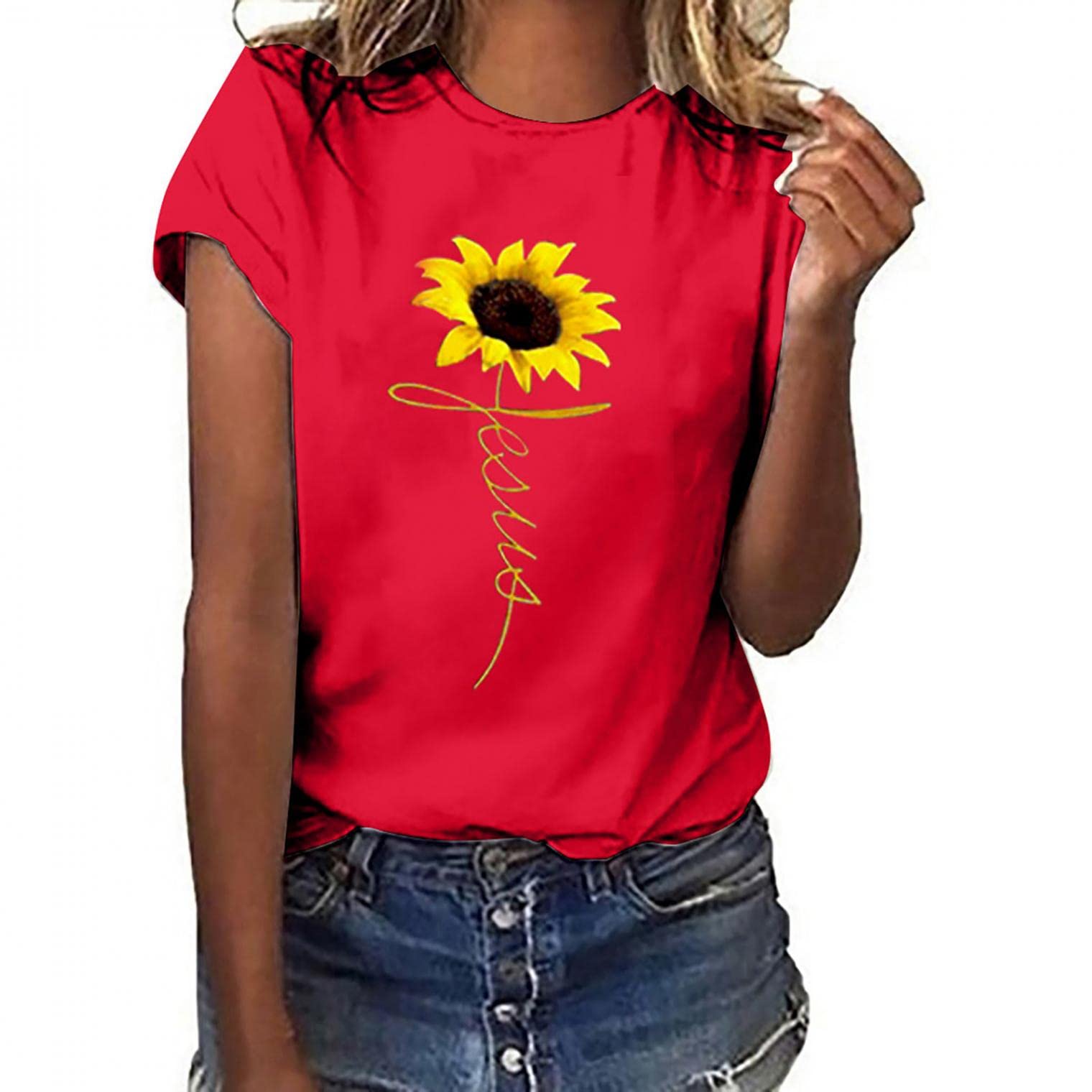 Aayomet Women's Short Sleeve T-Shirt - Sunflower Print Round Neck Summer Top for Casual Wear, Beach Outfits & Vacation Essentials