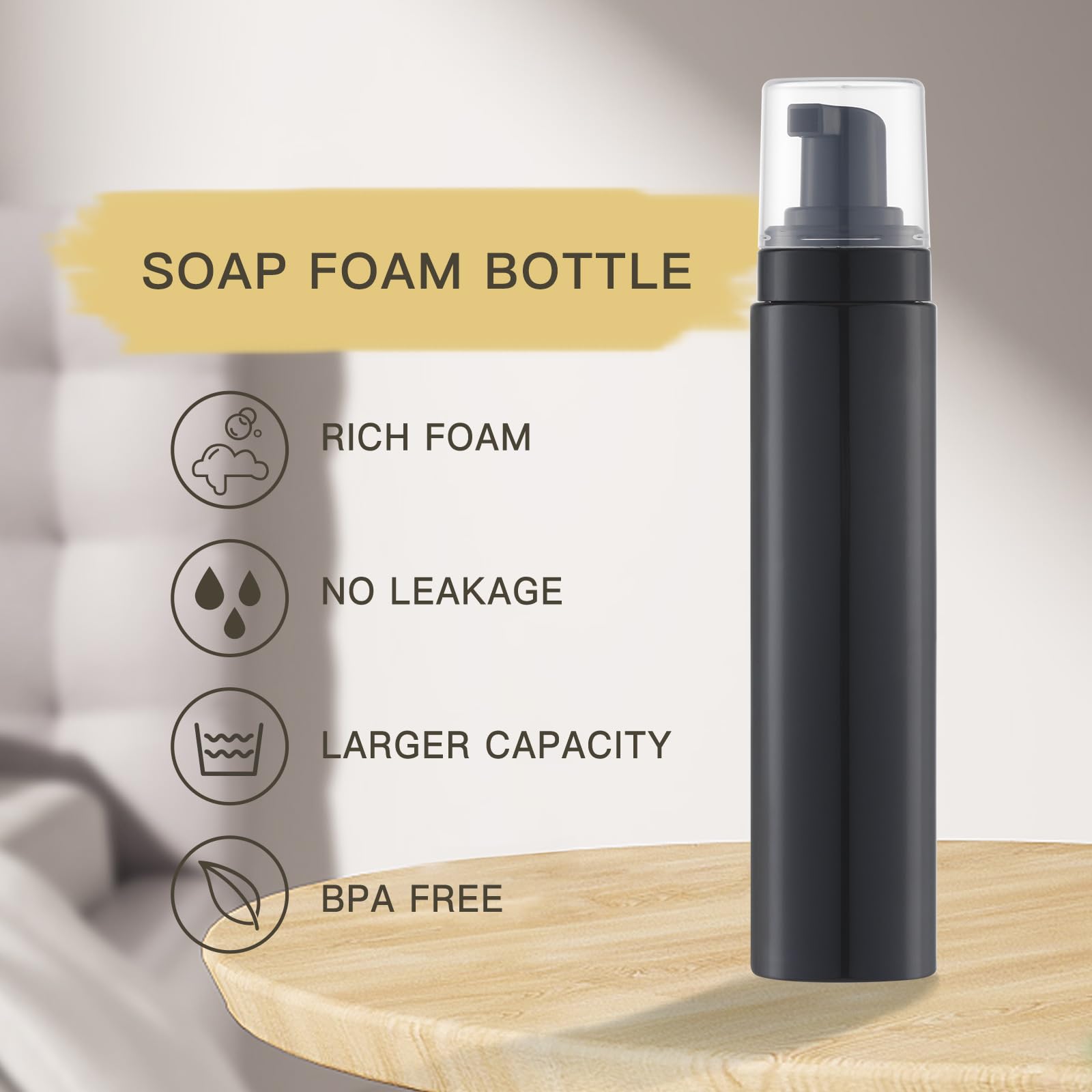 Tekson 100ml Empty Travel Foam Soap Bottle - Black Foaming Lash Shampoo Dispenser for Cleanser & Skincare | Perfect for Toiletry Kits, Bathroom Organization & On-the-Go Beauty Essentials