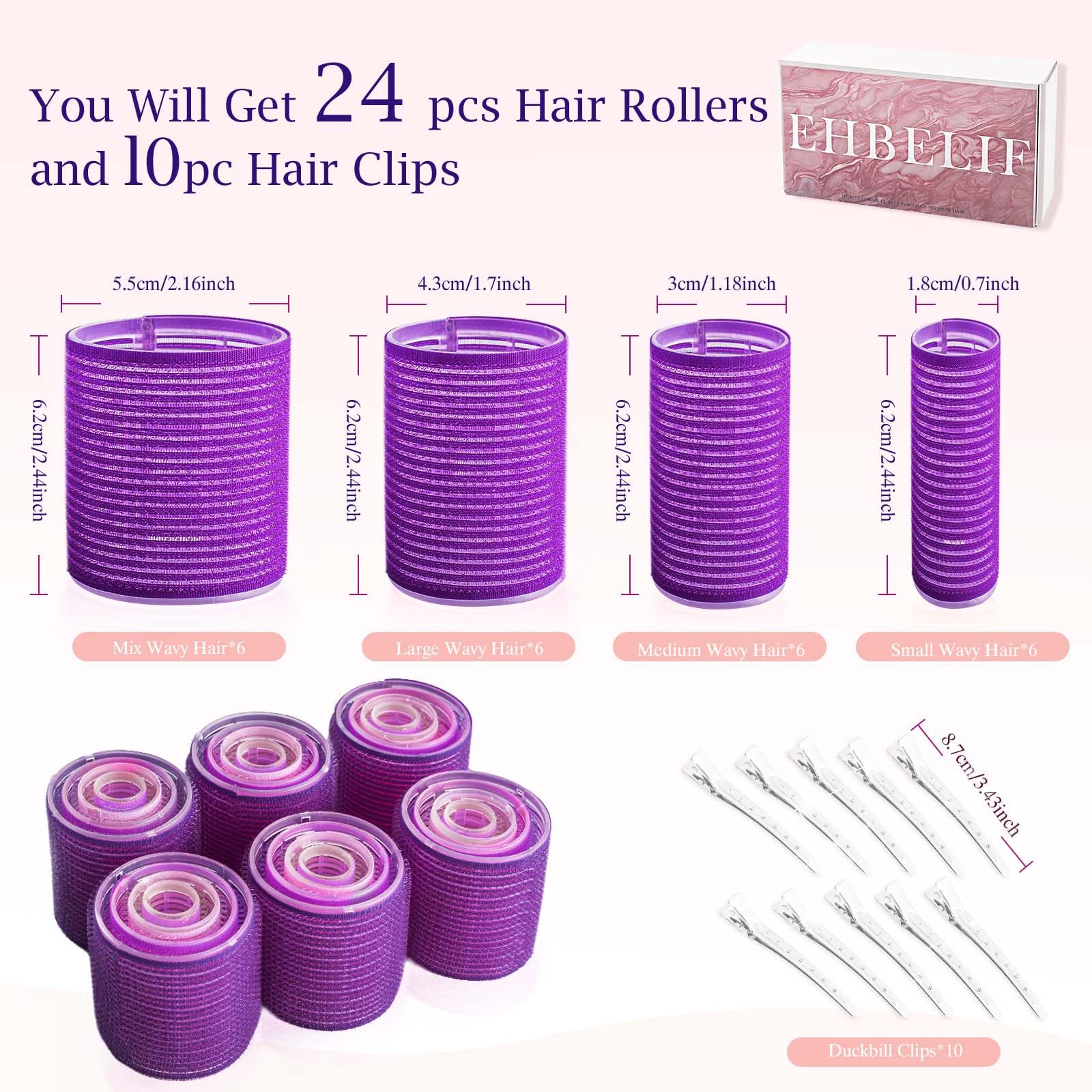 34Pcs Jumbo Hair Rollers Set with Clips - Large Hair Curlers for Voluminous Blowout Look (Purple) | Perfect for Salon-Quality Styling at Home, Parties & Special Occasions