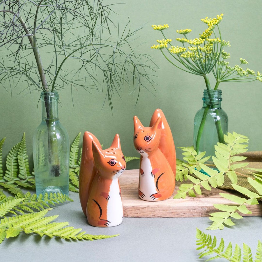 Red Squirrel Salt and Pepper Shakers Set of 4 - Cute Animal-Themed Kitchen Accessories for Dining Table & Home Decor
