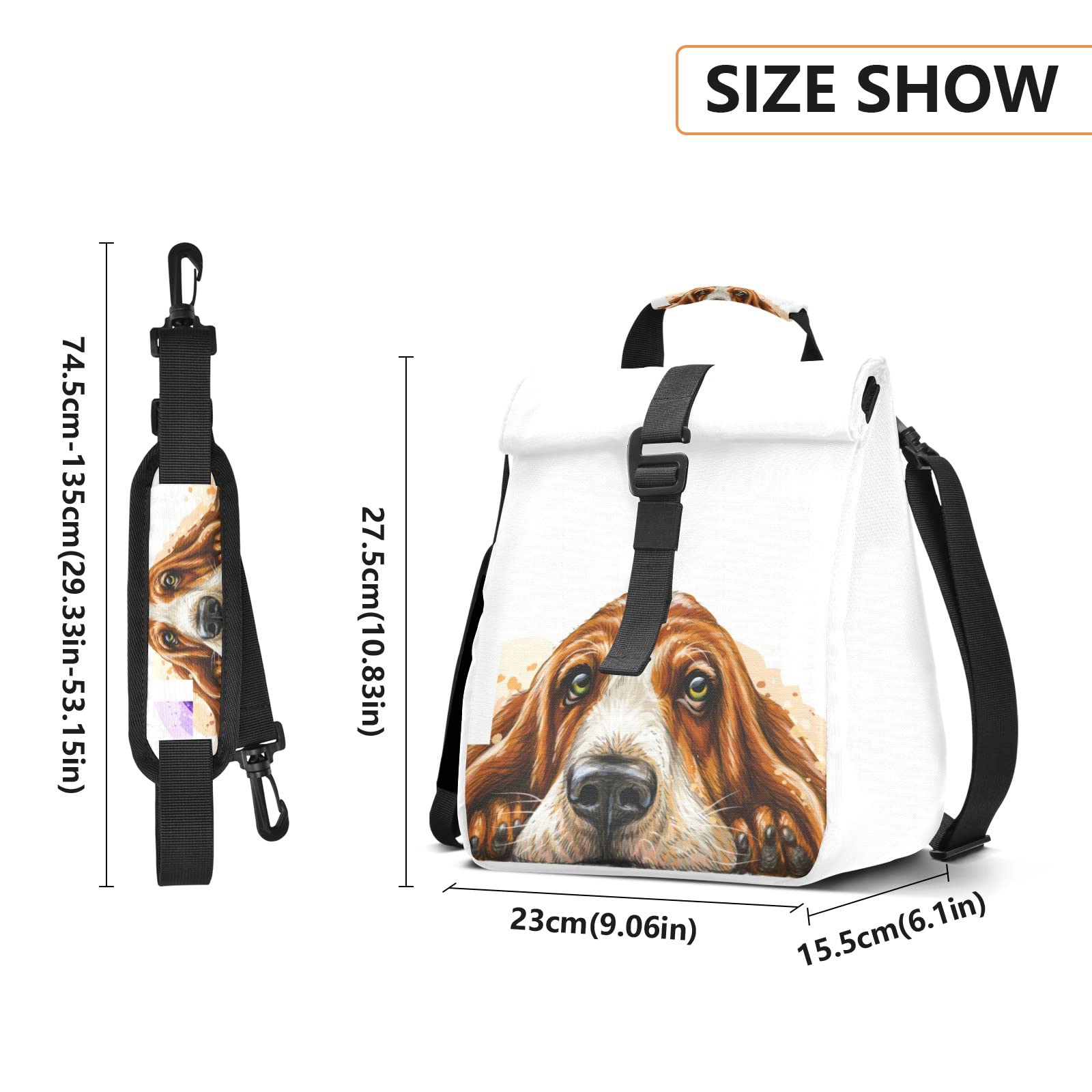 Insulated Leakproof Lunch Bag for Women & Men - Foldable Cooler Tote with Adjustable Shoulder Strap for School, Office, Picnic | Basset Hound Design Lunch Box for Work, Travel & Outdoor Activities