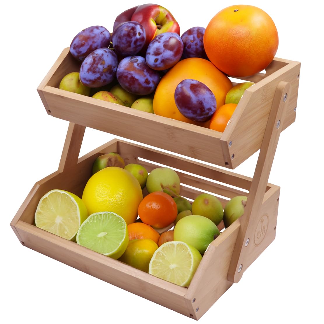 PALM NAKI 2-Tier Bamboo Fruit Basket - Natural Bamboo Storage Stand for Kitchen Counter, Sturdy & Space-Saving Design with Enhanced Air Circulation, Easy Assembly for Fruits, Vegetables & Home Decor | Perfect for Modern Kitchens, Dining Rooms & Pantry Organization