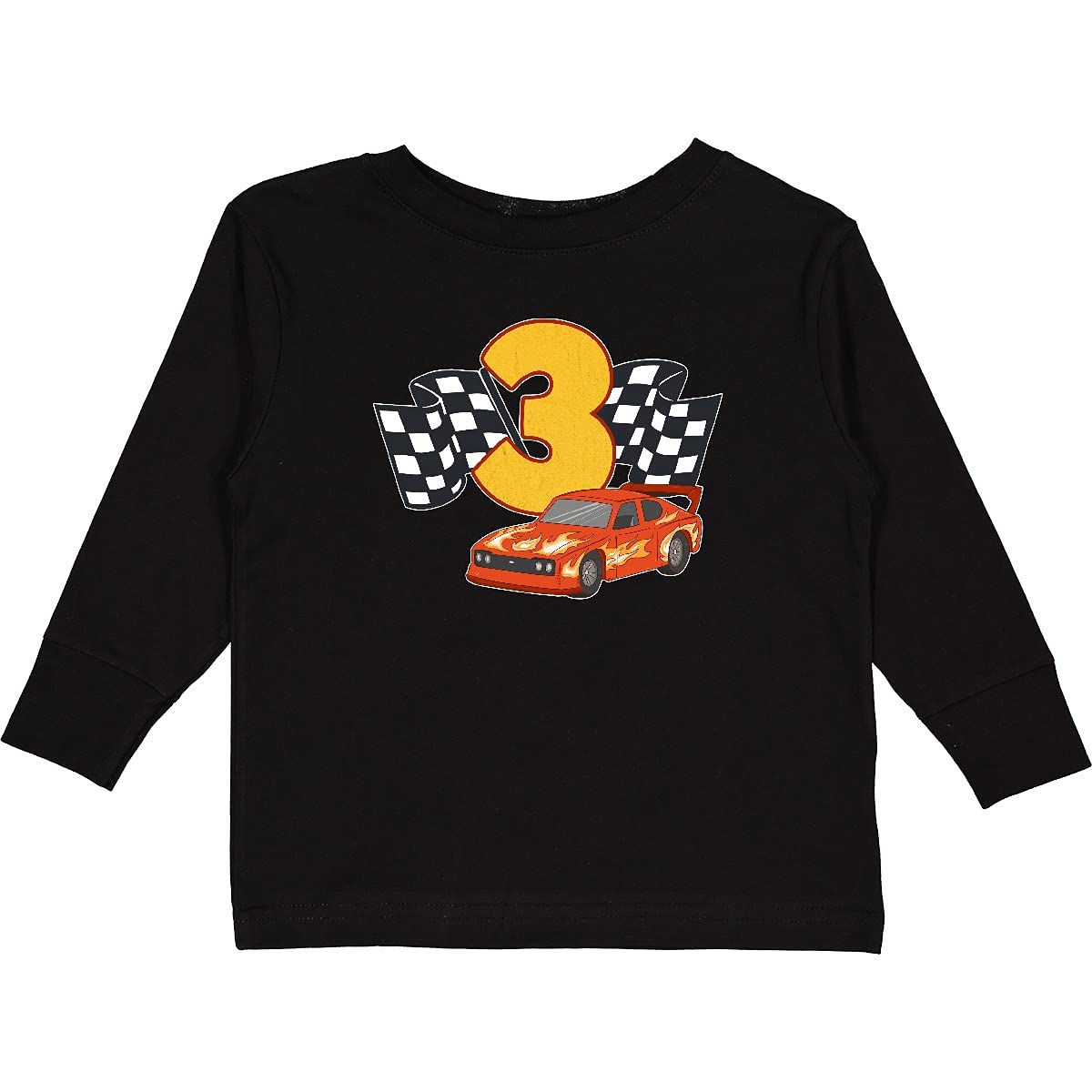 Inktastic Number 3 Race Car Toddler Long Sleeve T-Shirt - Cute Boys' Graphic Tee for Racing Fans - Perfect for Birthday Parties, Playdates & Family Outings