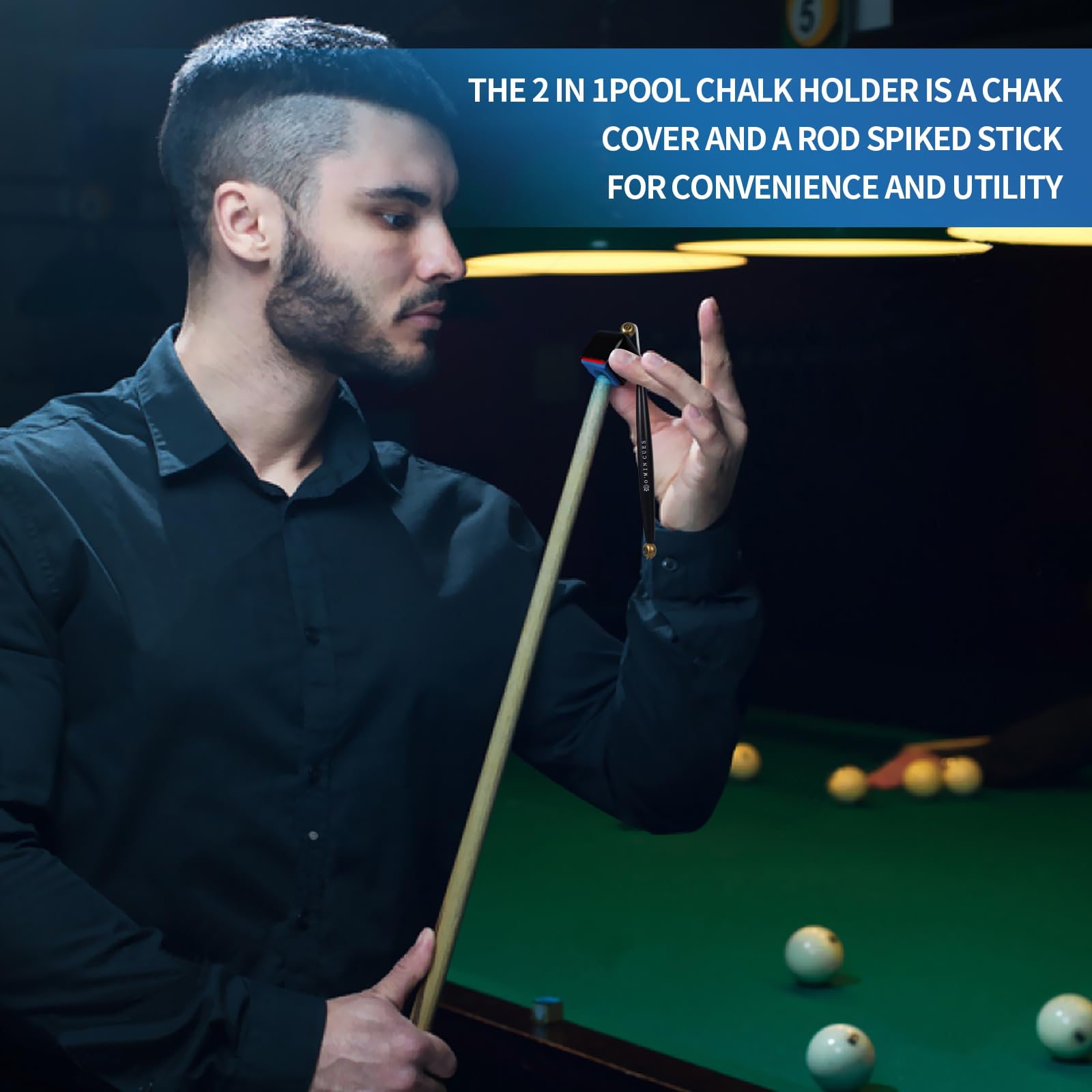 Vefungyan 2-in-1 Billiard Pool Cue Chalk Holder & Tip Pricker - Includes 8pcs Premium Pool Chalk - Perfect for Professional Pool Players & Home Game Rooms