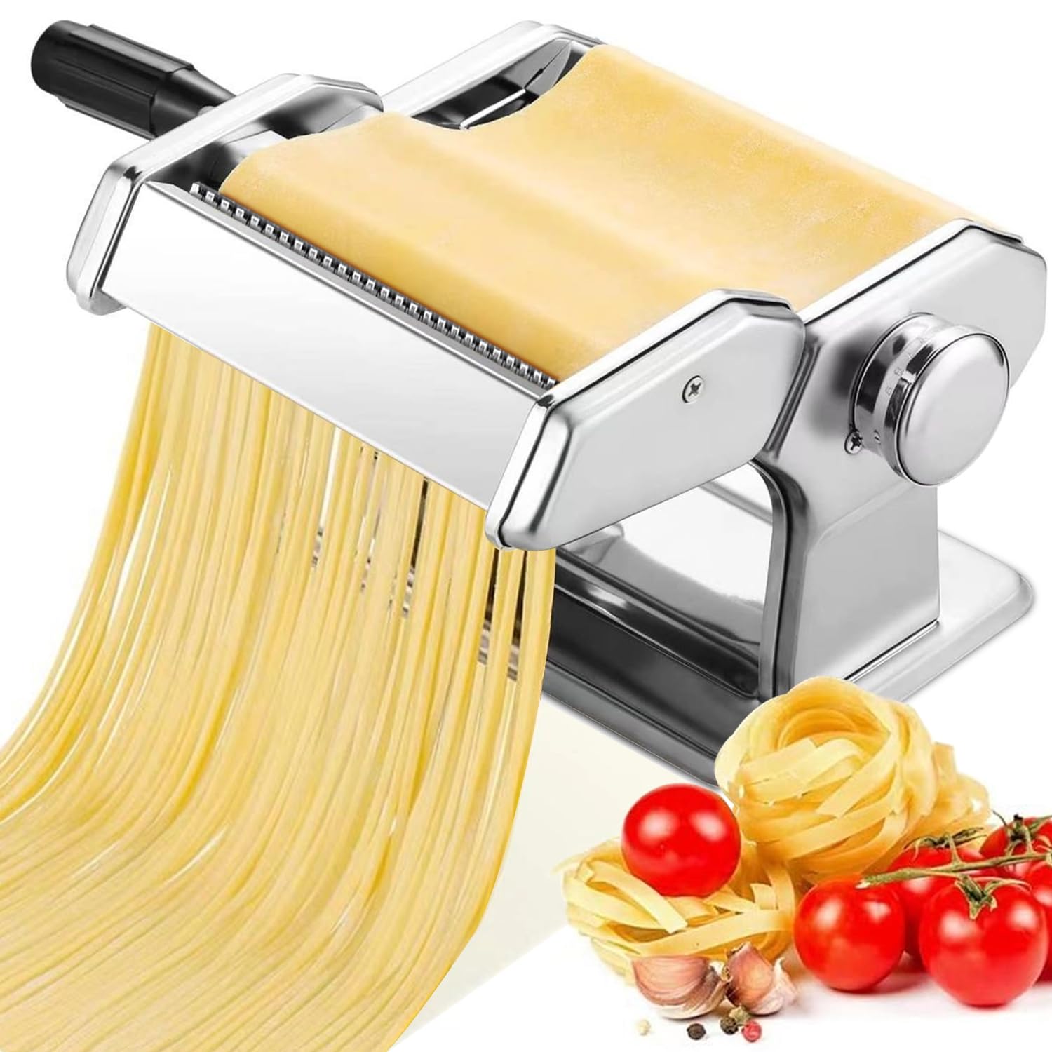 Premium Manual Pasta Maker Machine - 9 Adjustable Thickness Settings, Stainless Steel Noodle Maker with Rollers & Cutter for Homemade Pasta, Spaghetti, Fettuccine, Lasagna | Perfect for Italian Cooking, Family Kitchen & Restaurant Use