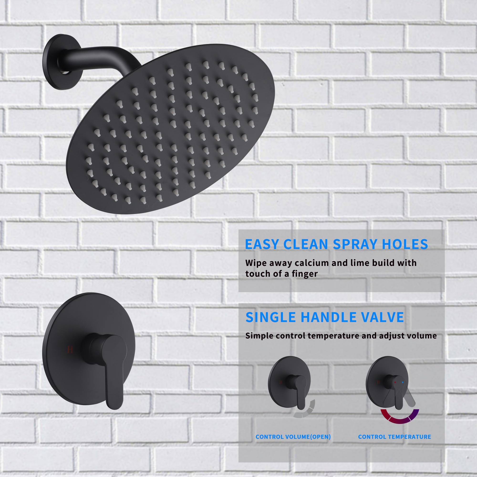 Matte Black Shower Faucet Set - GGStudy Single Function Shower Trim Kit with Rough-in Valve, 8 Inch Stainless Steel Rainfall Shower Head - Perfect for Modern Bathroom Renovation & Spa-like Shower Experience