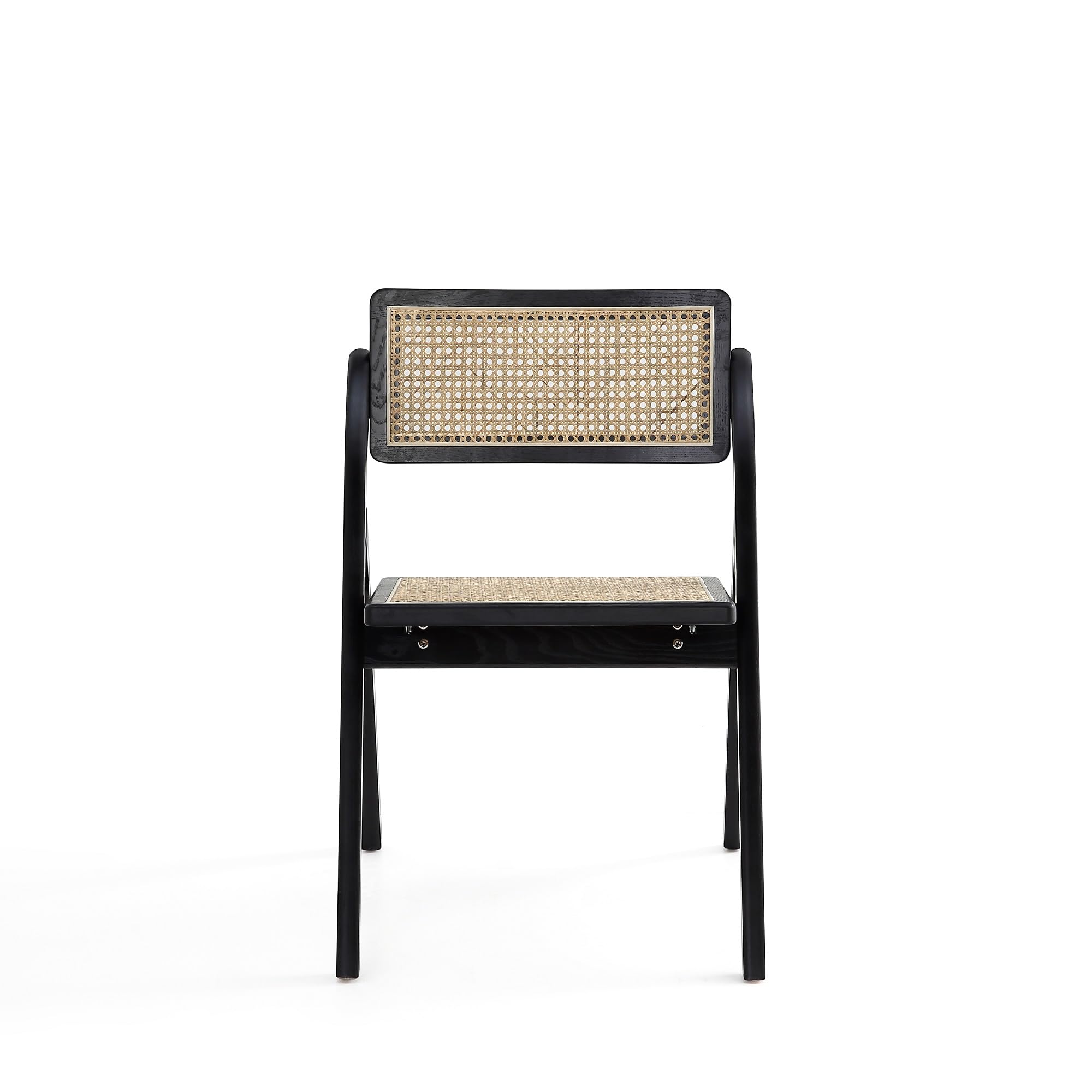 Manhattan Comfort Lambinet Folding Rattan Wicker Cane Side Chair - Set of 2 Black/Natural Outdoor Dining Chairs for Patio, Restaurant, Bistro, Cafe | Perfect for Al Fresco Dining, Backyard Gatherings & Commercial Use