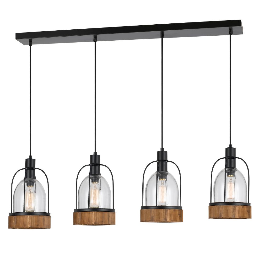 Cal Lighting 60W X 4 Beacon Island Light Fixture - Modern Pendant Lighting for Kitchen Island, Dining Room & Bar Counter - Dimmable LED Chandelier with Clear Glass Shades