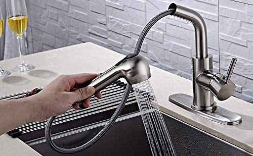 Stainless Steel Pull-Out Sprayer Kitchen Faucet - 2 Function Brushed Nickel Basin Faucet for Modern Sinks | Perfect for Cooking, Washing Dishes & Filling Pots