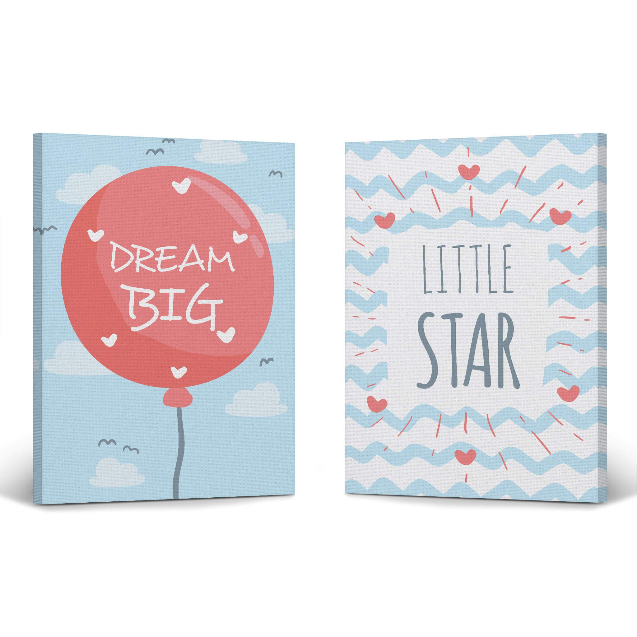 Dream Big Little Star Motivational Quote Pink Balloon 2-Piece Canvas Wall Art Set for Kids Room Decor - 40x30 Inches, Made in USA | Perfect for Nursery, Bedroom & Playroom Decorations