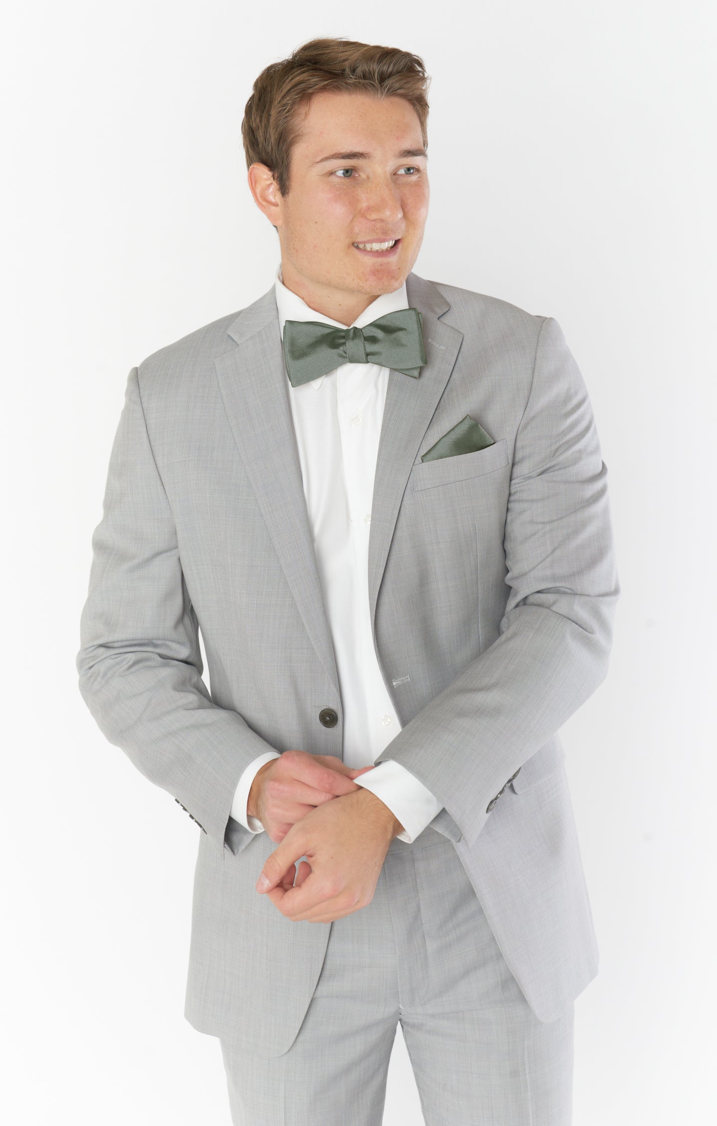 Josh Men's Deep Sage Solid Bow Tie - Classic Necktie for Weddings, Prom & Formal Events - Elegant Accessory for Grooms & Groomsmen