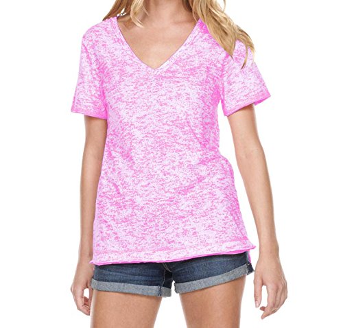 Kavio Women's Static Jersey Print V-Neck Contrast Raw Edge High-Low Short Sleeve T-Shirt | Casual Summer Top for Streetwear & Everyday Outfits