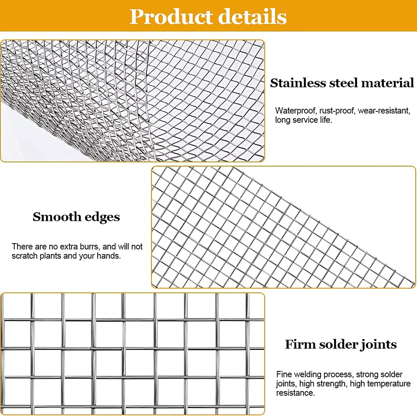 Premium Stainless Steel Wire Mesh - 1x1m (3.2x3.2ft) Aviary Fence & Hardware Cloth for Chicken Coop, Rabbit Cage, Garden Protection & Fruit Tree Enclosure - Heat Resistant & Durable - Perfect for Backyard Farming, Pet Safety and Crop Protection