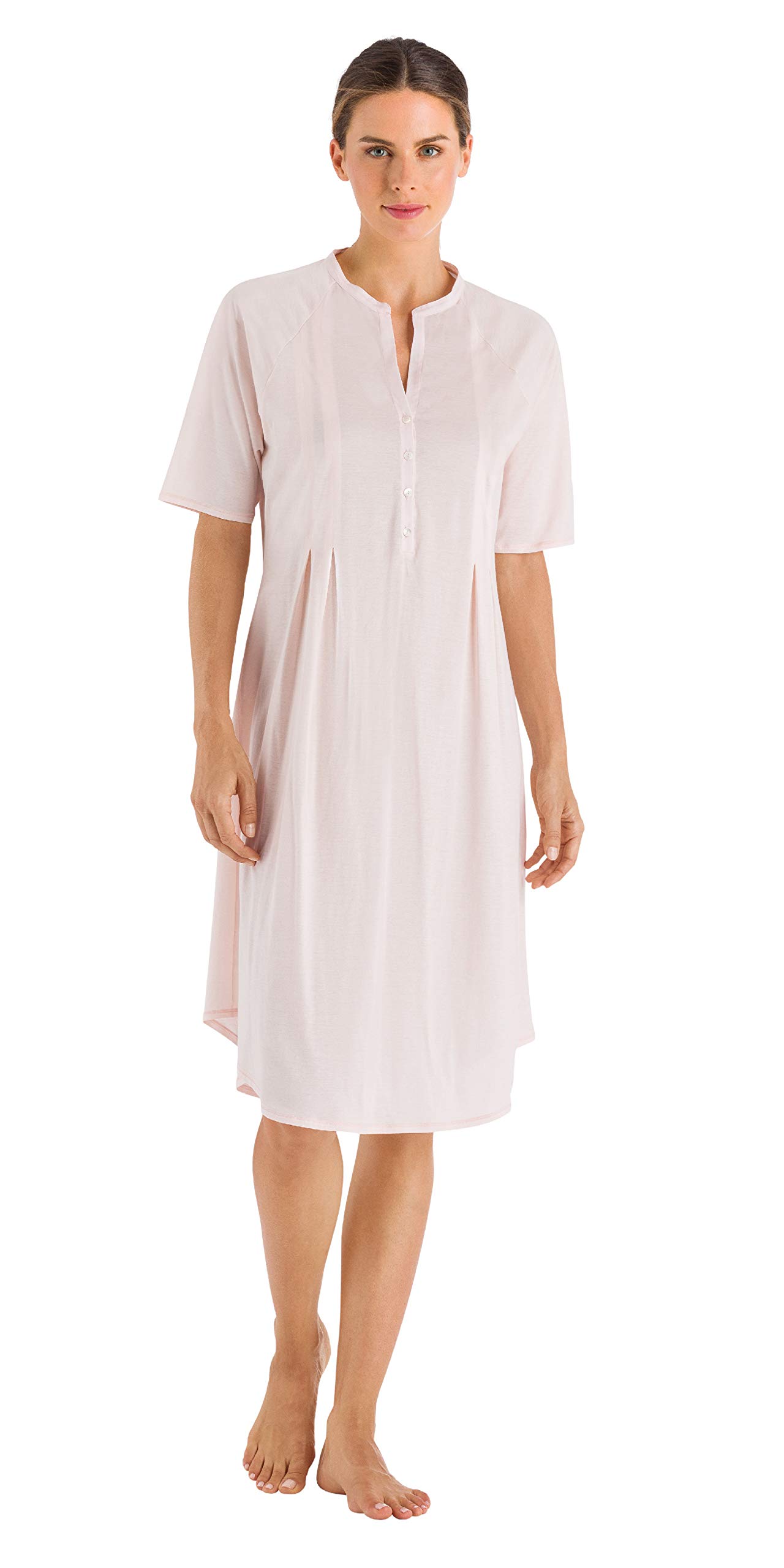 Hanro Women's Cotton Deluxe Short Sleeve Button Front Nightgown - Soft Sleepwear for Comfortable Nights & Relaxing at Home