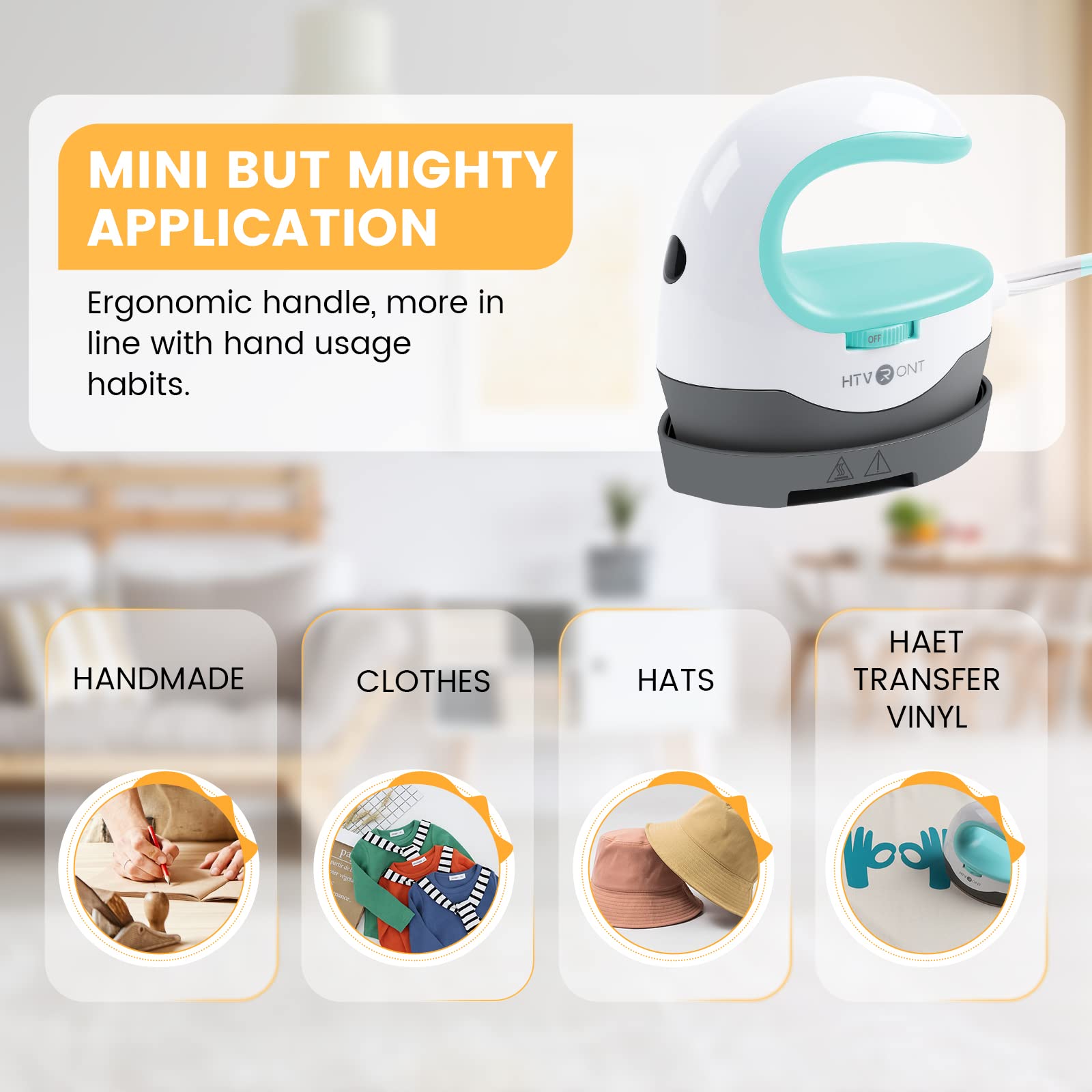HTVRONT Mini Heat Press Machine for T-Shirts & Hats - Portable Iron Press for Heat Transfer Vinyl Projects (Mint Green) | DIY Crafts, Custom Apparel & Small Business Use
