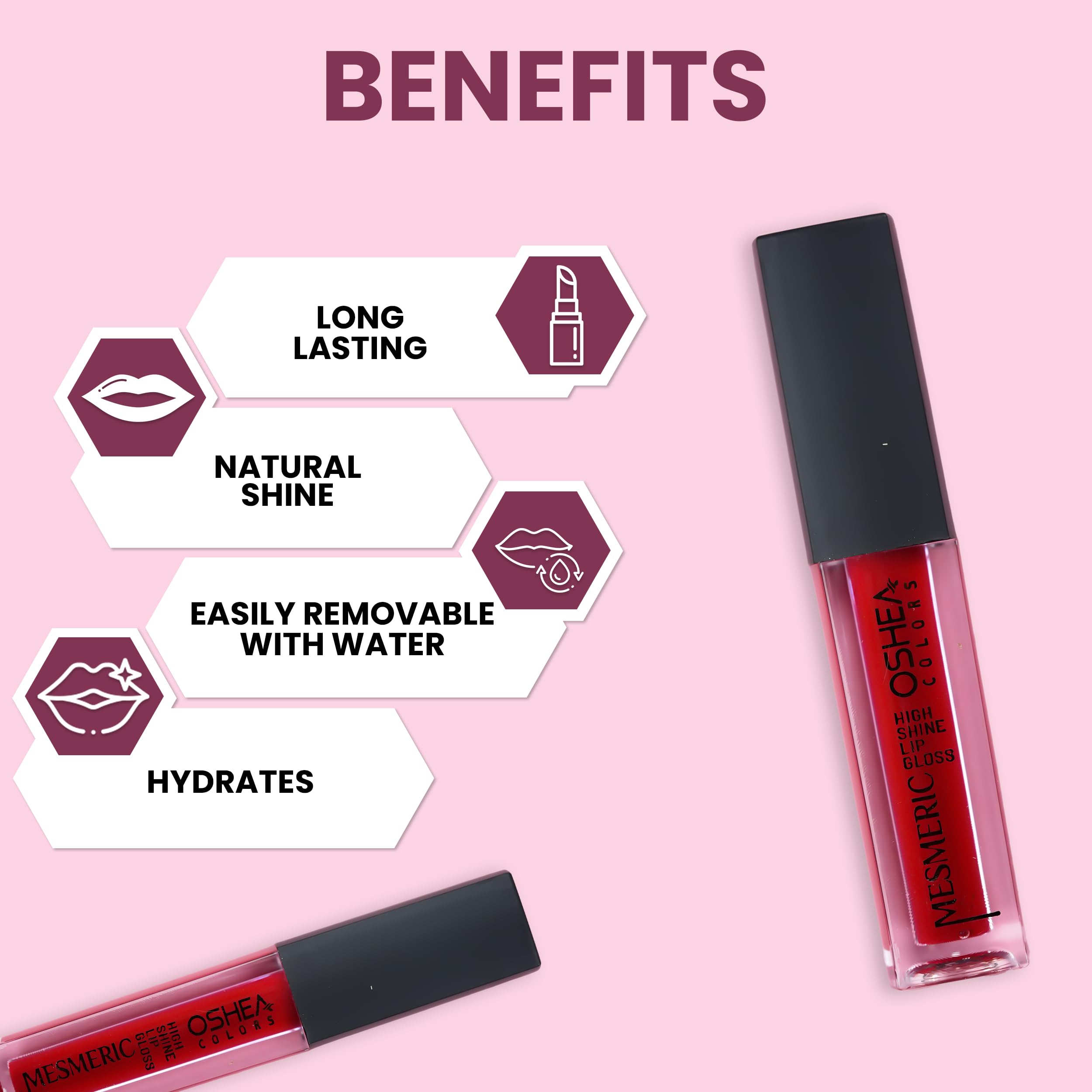 Oshea Colors Mesmeric High Shine Lip Gloss - Red (2.5ml) | Non-Sticky, Non-Drying & Long-Lasting Moisturizing Formula | Perfect for Everyday Wear, Parties & Special Occasions