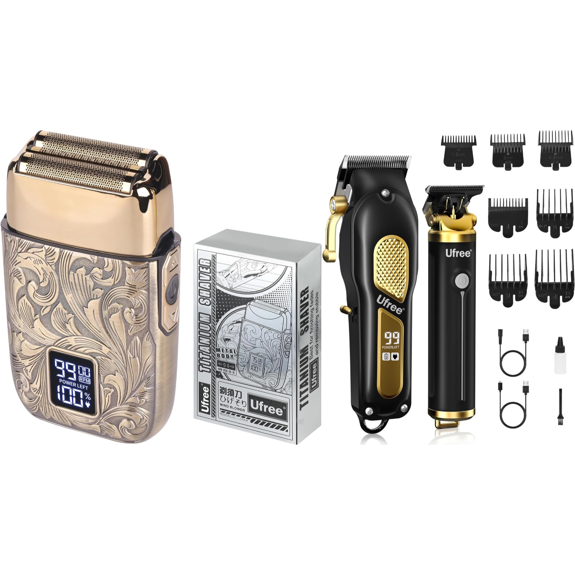 Ufree 3-Speed Cordless Electric Shaver for Bald Men - Double Foil Head Shaver with Close Shave Technology, Professional Hair Clipper & Trimmer Set - Perfect for Travel, Home Use & Quick Grooming
