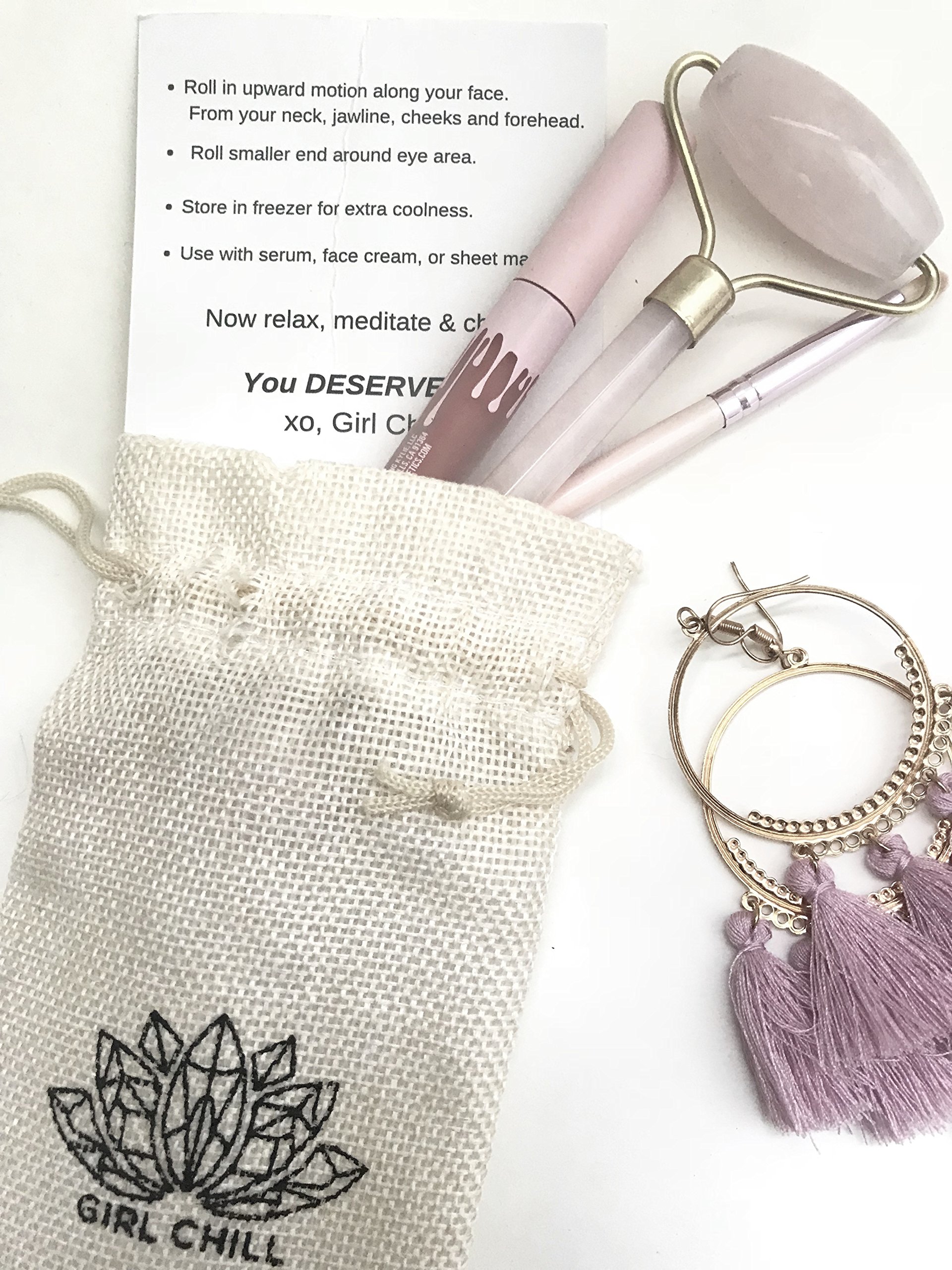 Natural Rose Quartz Facial Roller & Massager - 100% Pink Jade & Rose Quartz for Skin Care, Anti-Aging & Lymphatic Drainage | Perfect for Daily Facial Massage, Relaxation & Glowing Skin