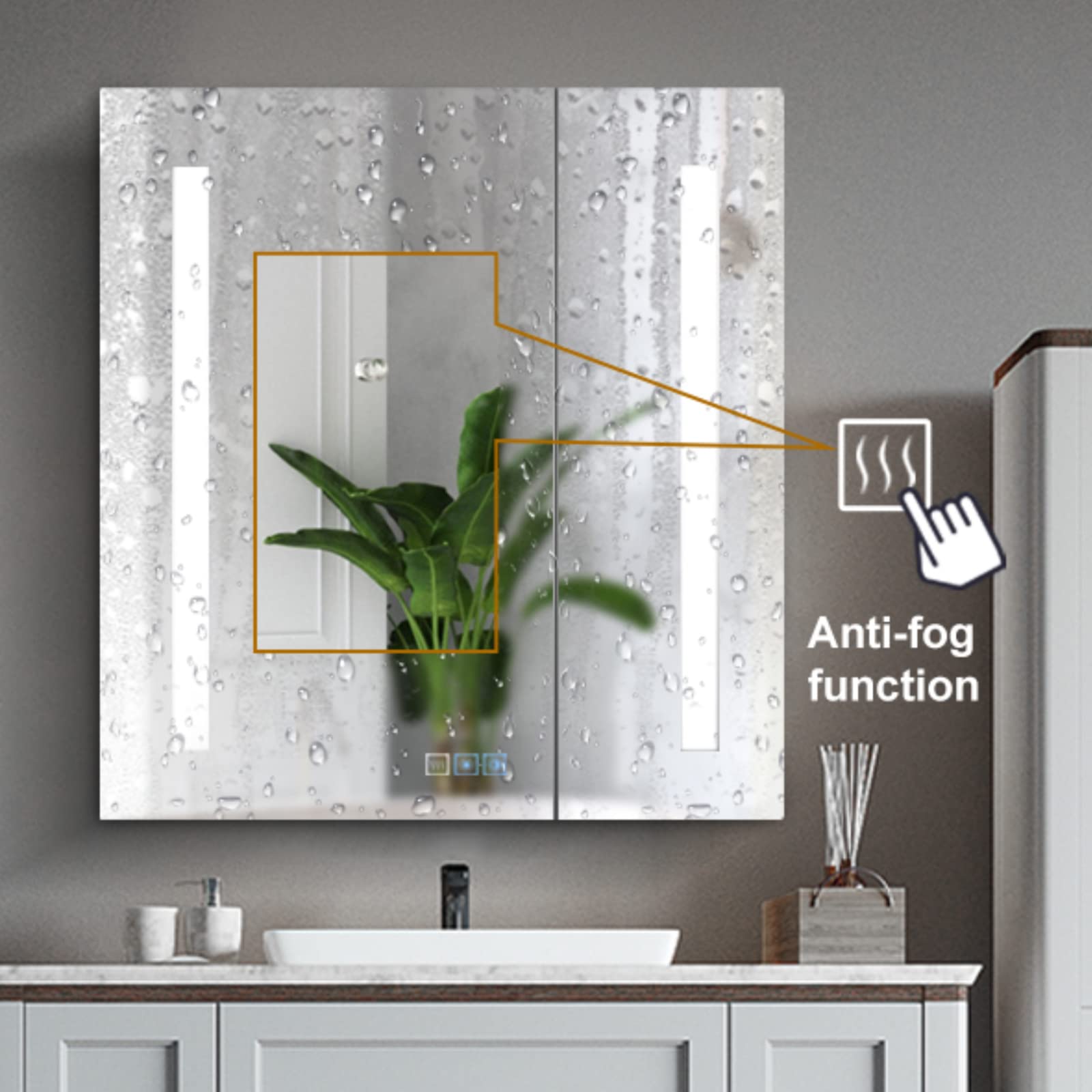 Premium LED Bathroom Mirror Medicine Cabinet with Defogger & Dimmable Lights - 24