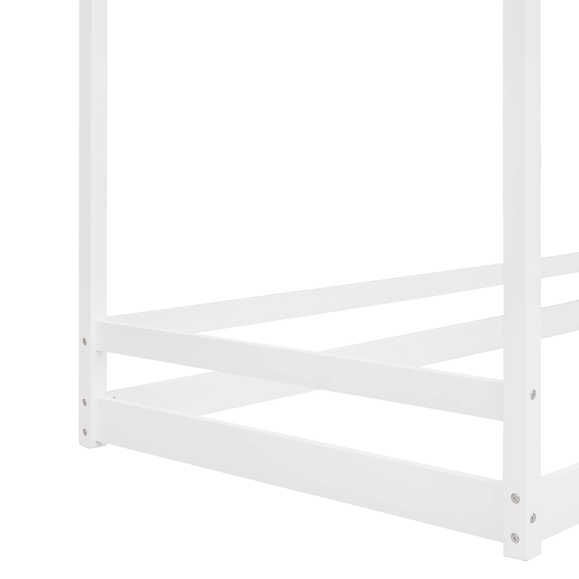 P PURLOVE Twin Size Wooden House Bed Frame - No Box Spring Needed, White - Perfect for Teen Rooms, Dorms & Small Bedrooms - Kids Playhouse Style Floor Bed for Cozy Sleeping Space