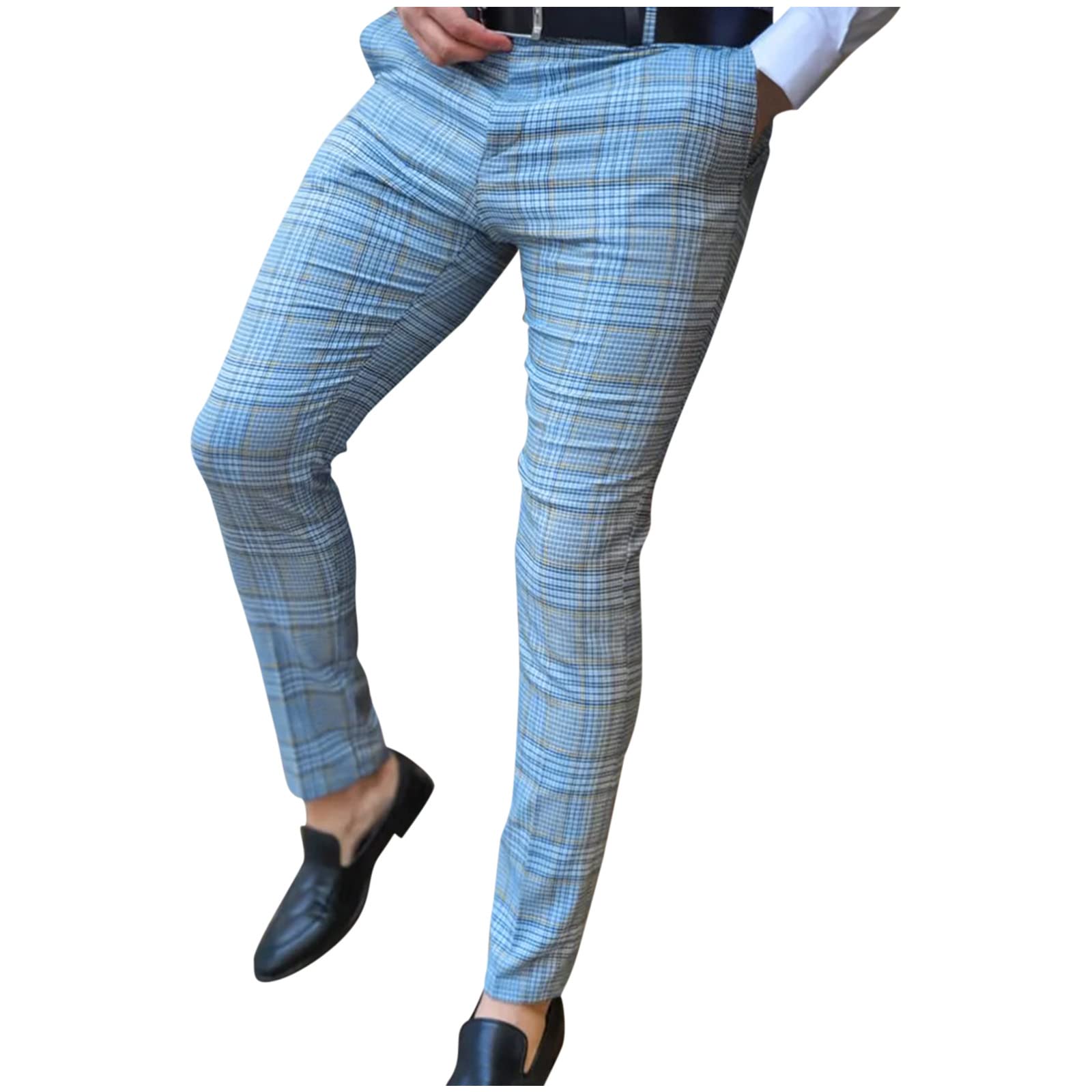 Men's Casual Plaid Print Jogger Pants - Skinny Fit, Elastic Waist with Zipper Detail - Perfect for Workout, Lounge & Streetwear Fashion