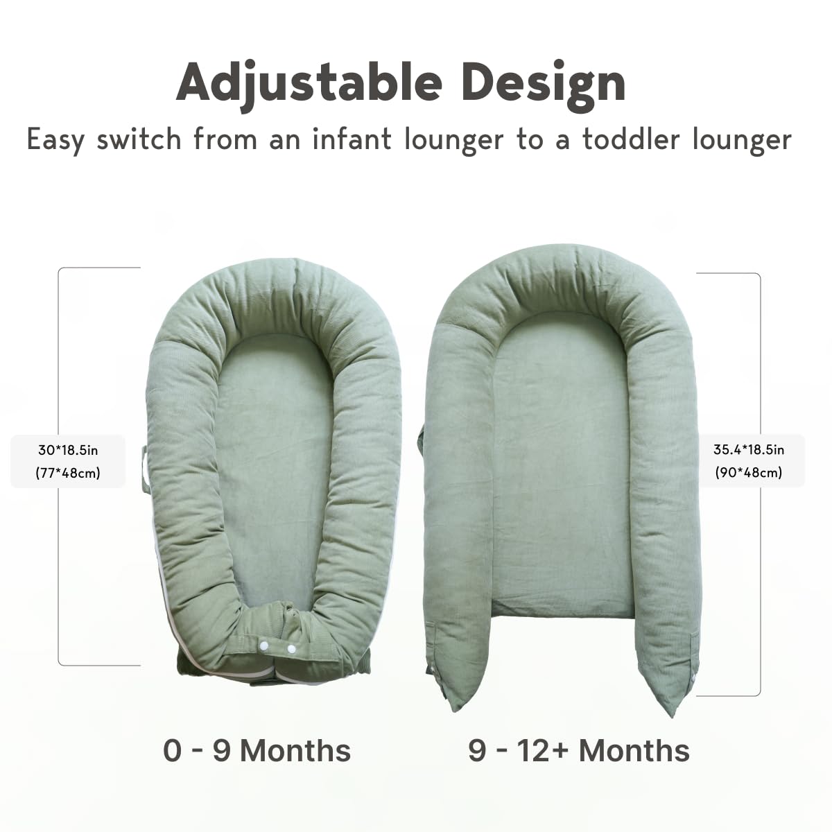 Premium Baby Lounger & Infant Nest Cover - 100% Cotton Portable Bassinet for Newborns 0-12 Months | Breathable & Cozy Sleeping Bed for Boys & Girls | Perfect for Nursery, Travel & On-the-Go Parents (Corduroy Cotton, Sage Green)