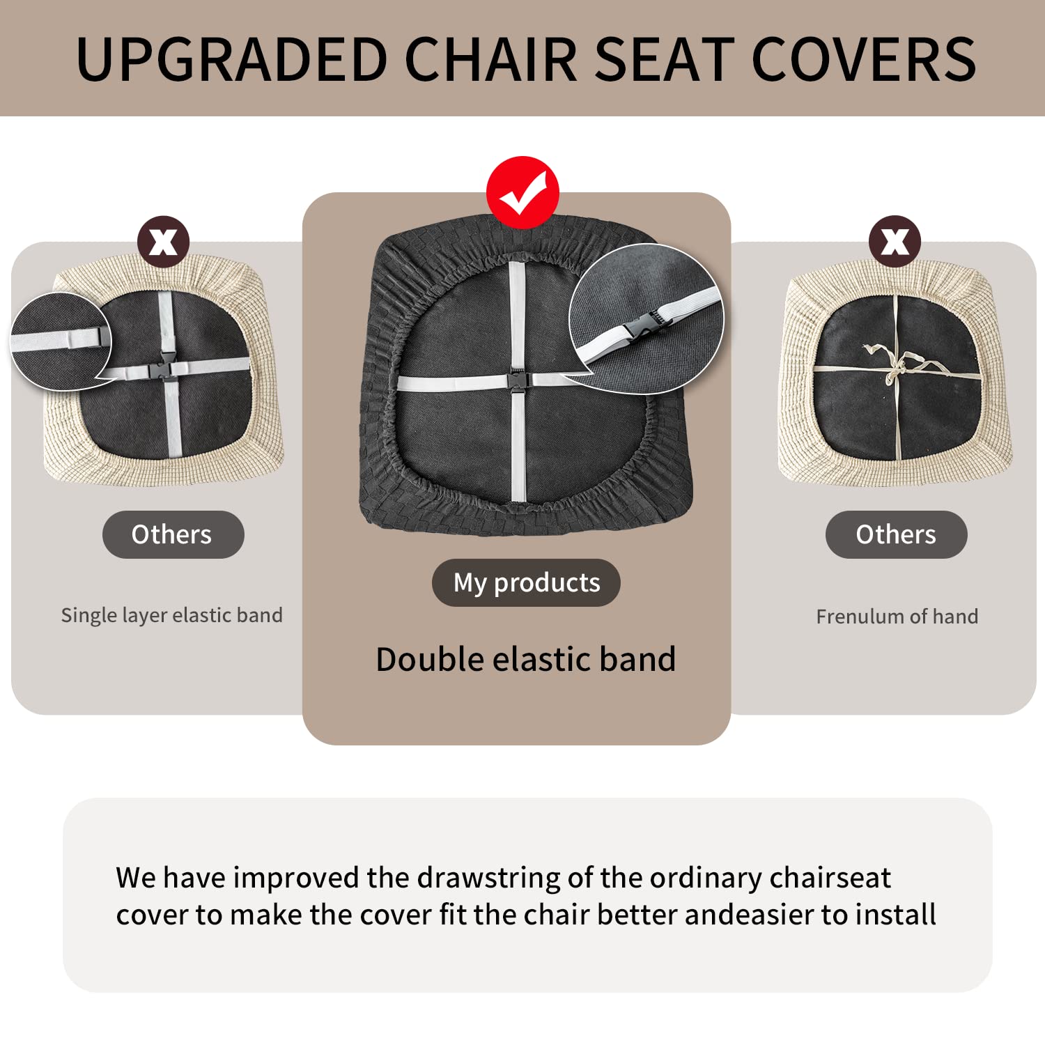 Waterproof Jacquard Dining Room Chair Covers - Set of 6 Dark Grey Washable Seat Protectors for Kitchen & Dining Chairs - Perfect for Family Meals, Parties & Spill Protection