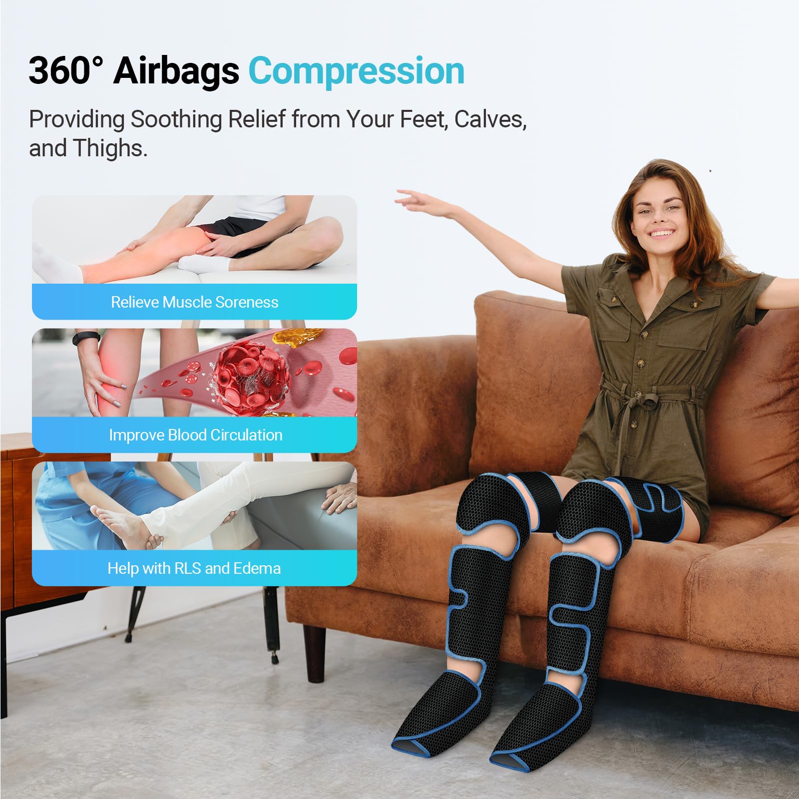 Heated Leg Massager for Circulation & Pain Relief - FSA/HSA Eligible Air Compression Massage for Muscle Fatigue, Cramps, Swelling & Edema - Perfect Christmas Gift for Parents - Ideal for Home Use, Office Relaxation & Post-Workout Recovery