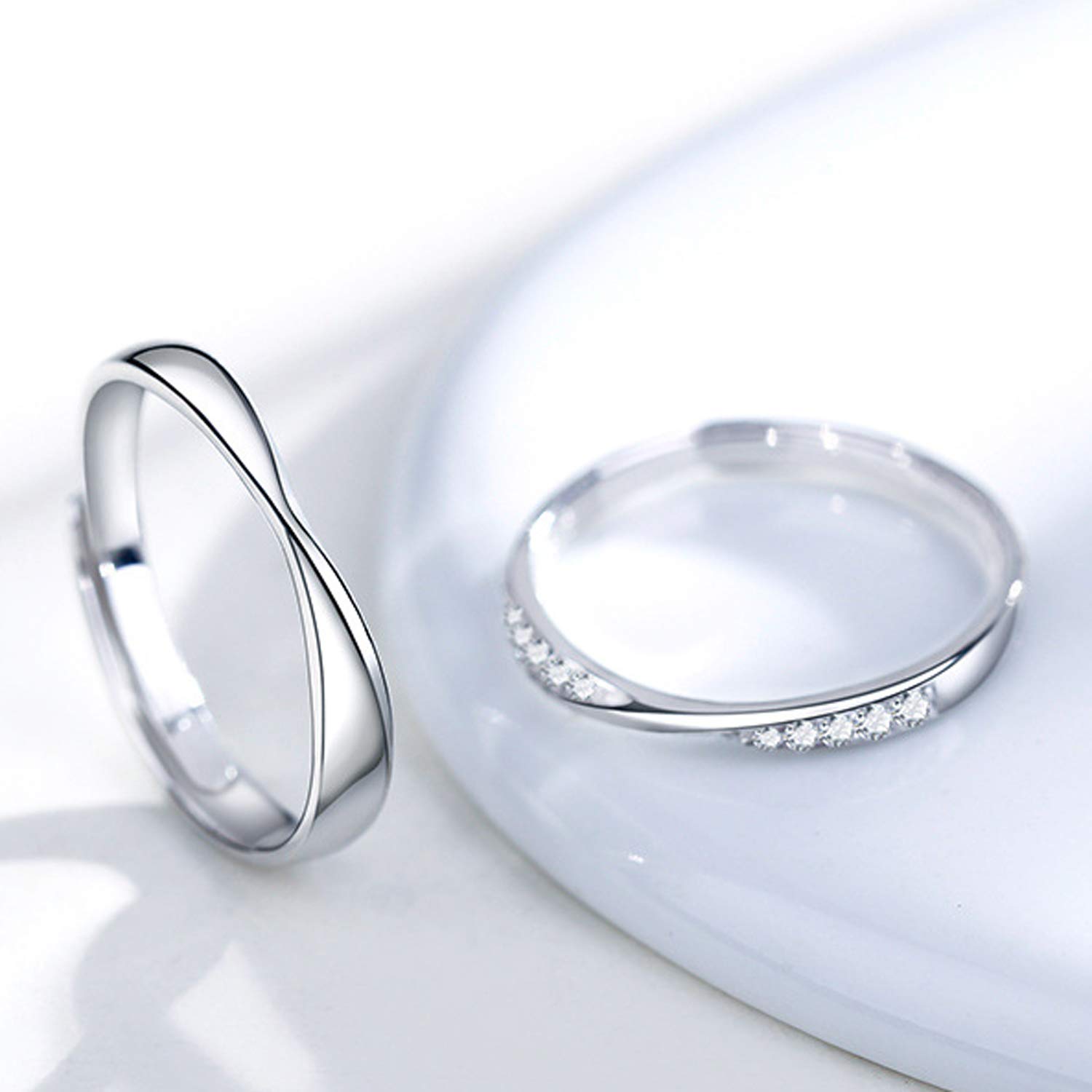Custom Couple Rings Personalized S925 Sterling Silver Matching Adjustable Rings for Men & Women - Perfect for Anniversaries, Weddings & Romantic Gifts