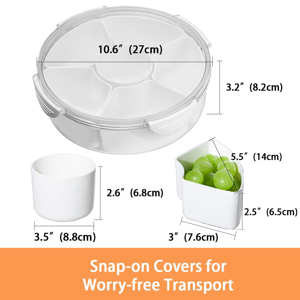 6-Compartment Divided Veggie Tray with Lid - Reusable Refrigerator Organizer, Snack Storage Container & Party Serving Platter for Fruits, Dips and Meal Prep | Perfect for Picnics, Office Lunches and Family Gatherings