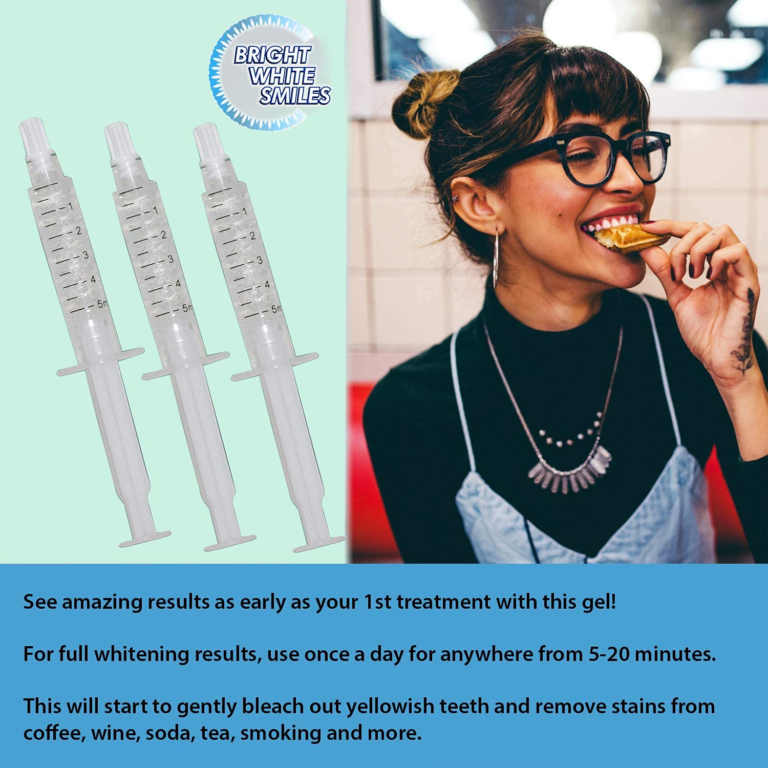 Bright White Smiles Teeth Whitening Refill Kit - 22% Carbamide Peroxide Gel with 3 X 5ml Syringes for Home Use | Professional Teeth Whitening System for Sensitive Teeth | Perfect for Weddings, Job Interviews & Special Occasions