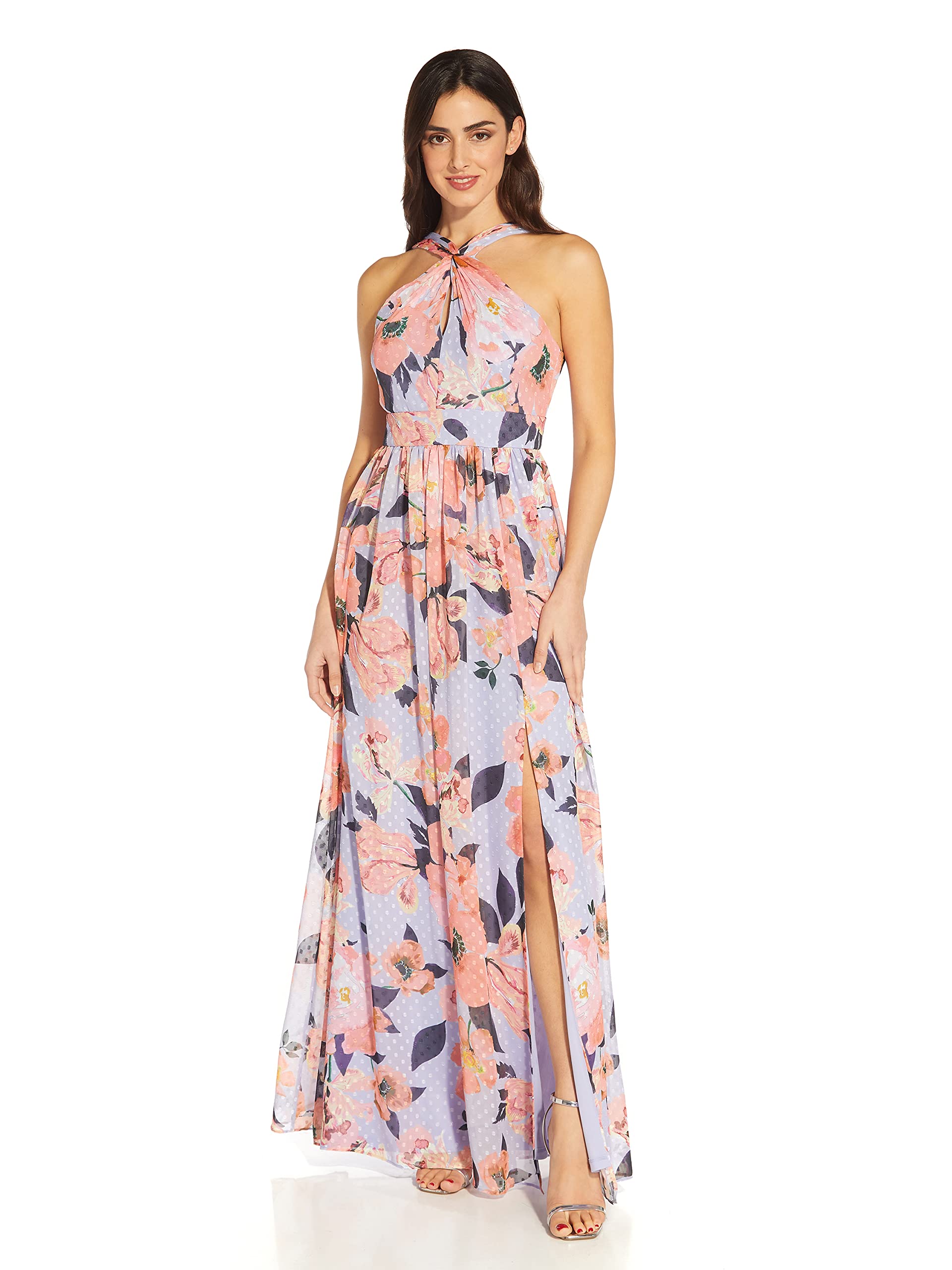 Adrianna Papell Women's Printed Chiffon Halter Gown - Elegant Evening Dress for Prom, Wedding & Special Occasions