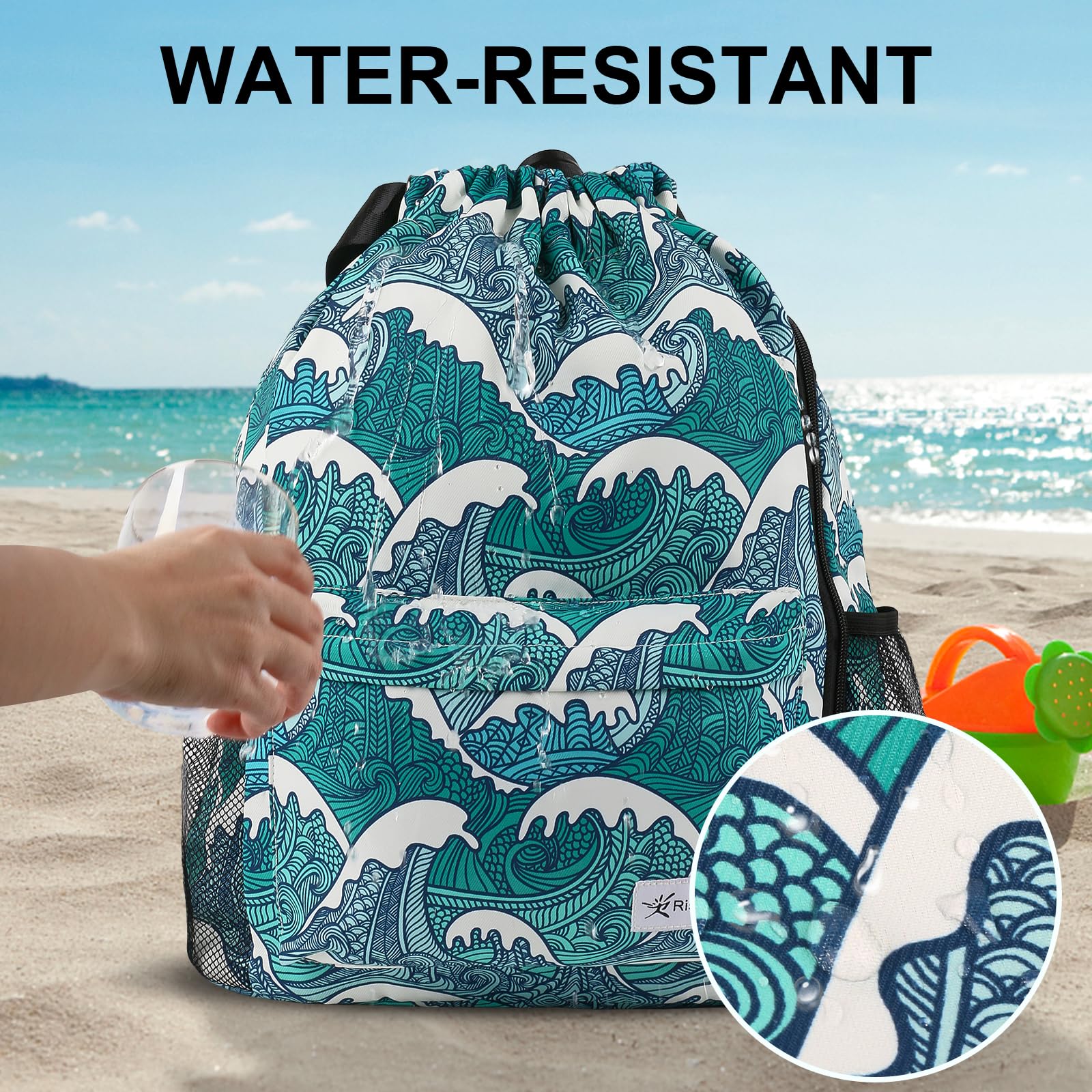 Drawstring Backpack with Mesh Pockets - Water Resistant Gym & Beach Bag for Men & Women - Perfect for Sports & Travel