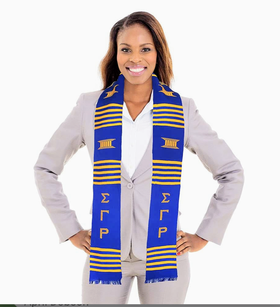Handwoven Blue and Gold Kente Cloth Stole - Sigma Gamma Rho Graduation Sash | Authentic African Heritage Scarf for Sorority Events, Cultural Celebrations & Academic Ceremonies