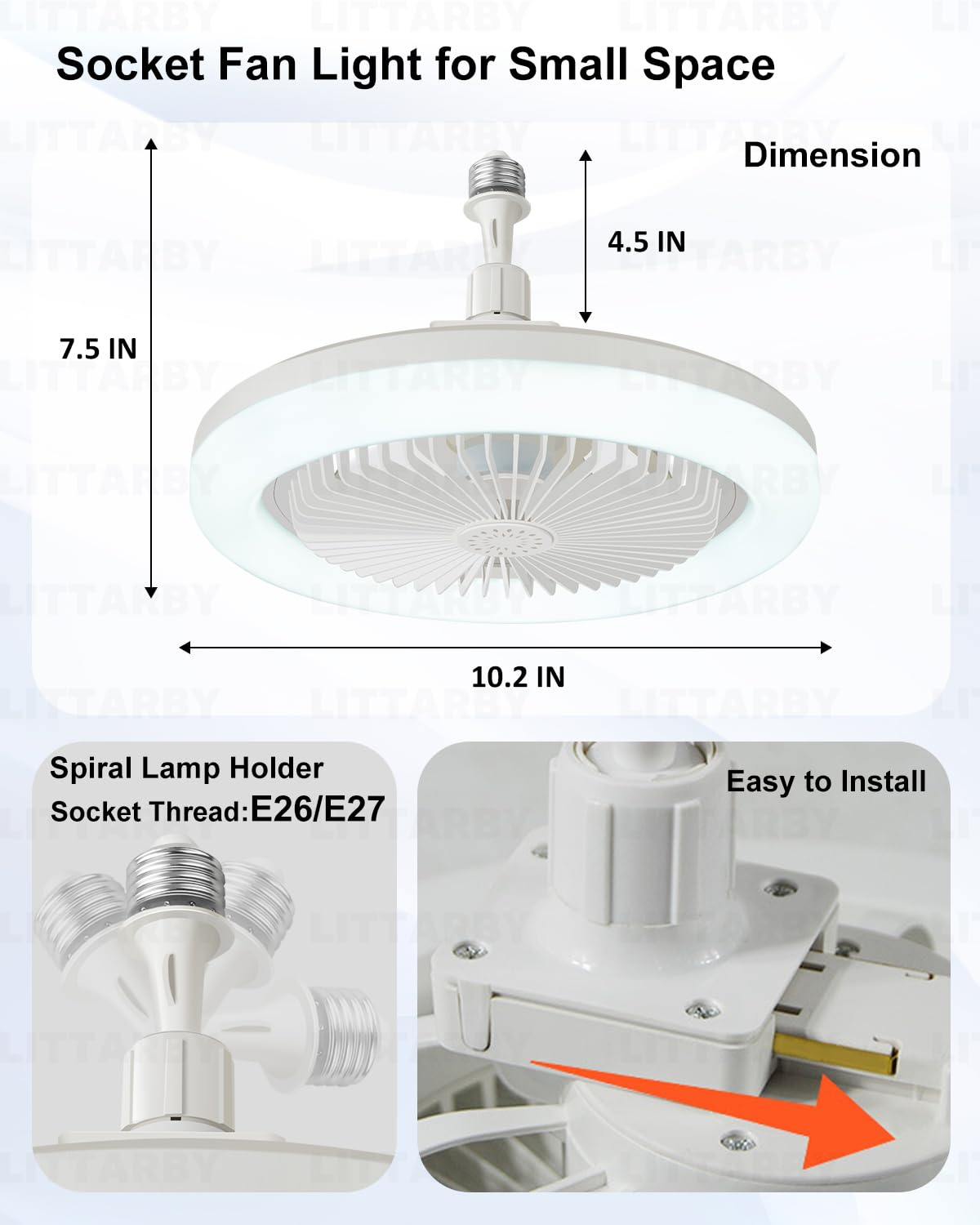 Remote Control Socket Fan Light - 3 Colors (3000K-6500K) Dimmable LED Ceiling Fan Bulb for Bedroom, Kitchen, Closet | Energy Efficient Wireless Small Ceiling Fan with Light | Perfect for Home Cooling & Air Circulation