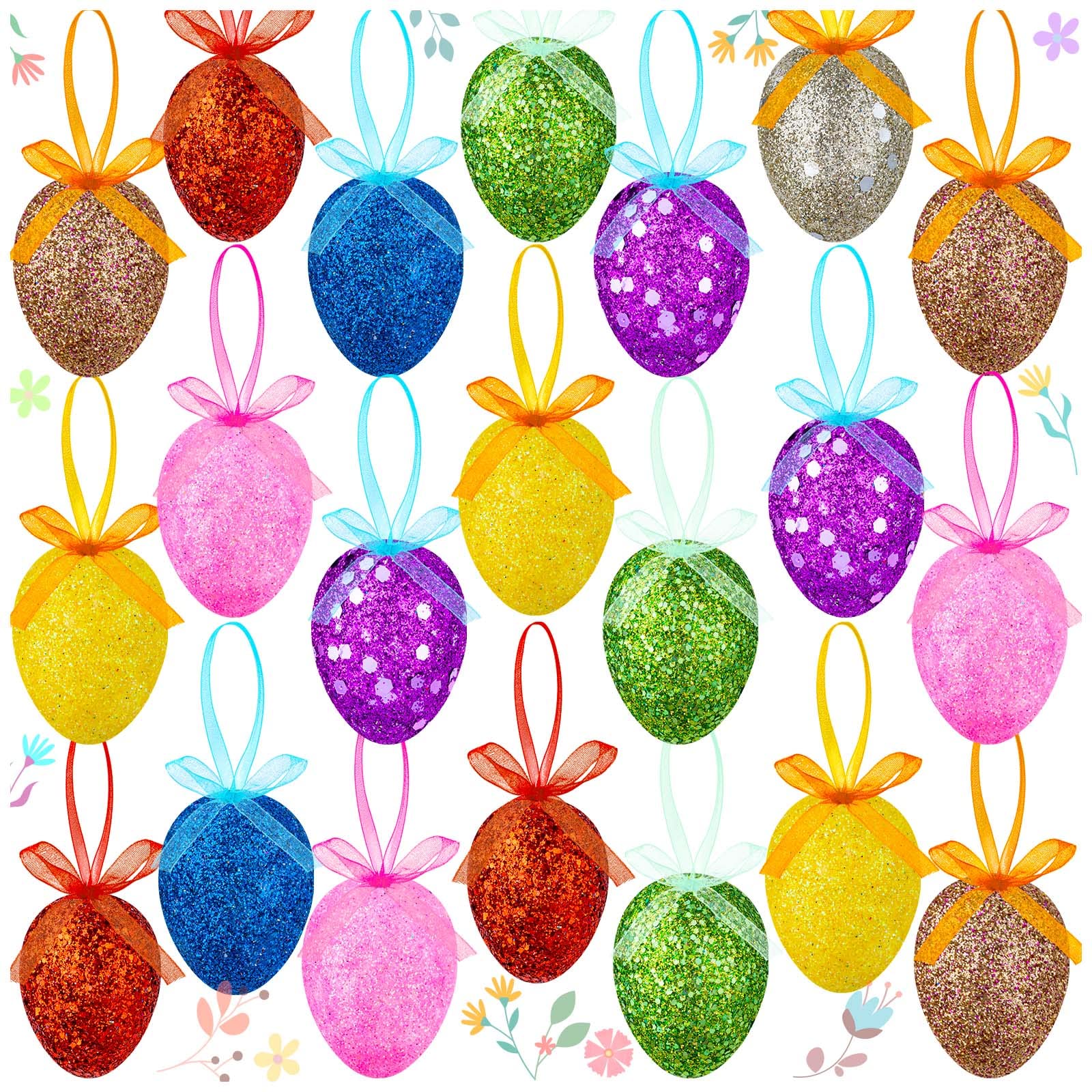 24Pcs Colorful Foam Easter Eggs - Shiny Hanging Ornaments for Easter Tree Decorations (8 Vibrant Colors) - Perfect for Easter Party, Home Decor & Spring Festival Celebrations