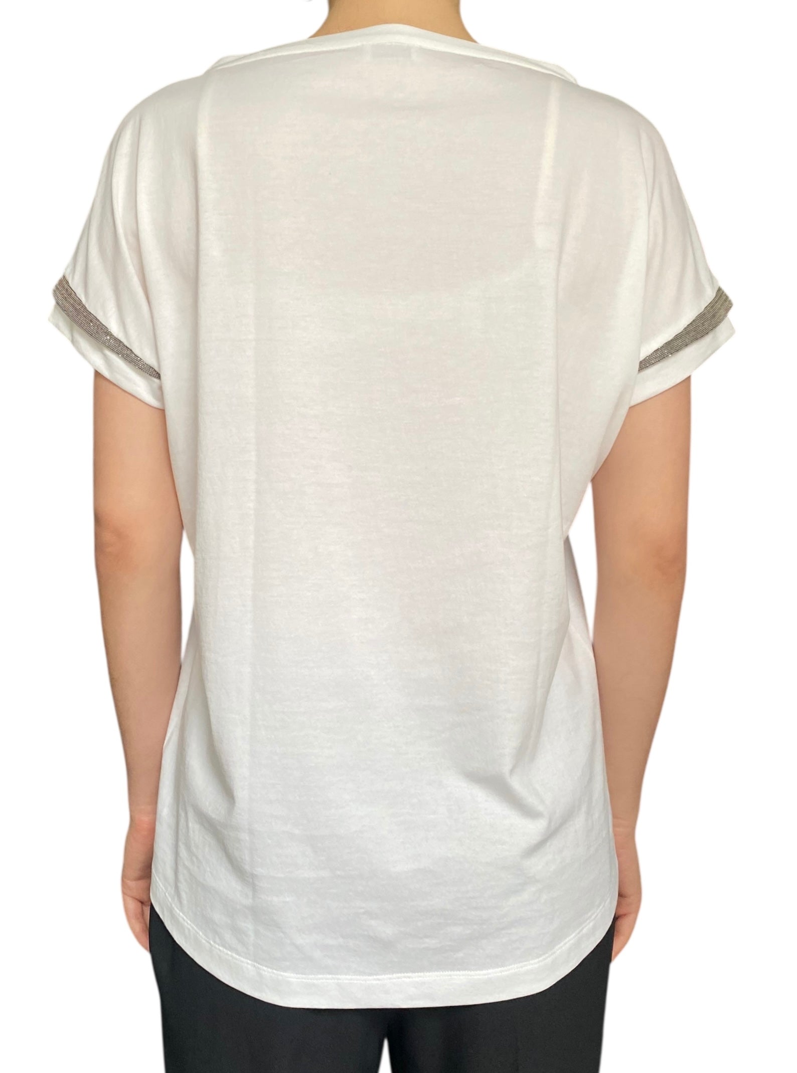 Brunello Cucinelli White Monili Tee - Women's Short Sleeve Cotton T-Shirt Size S (US 6) - Perfect for Casual Wear, Office Outfits & Summer Styling