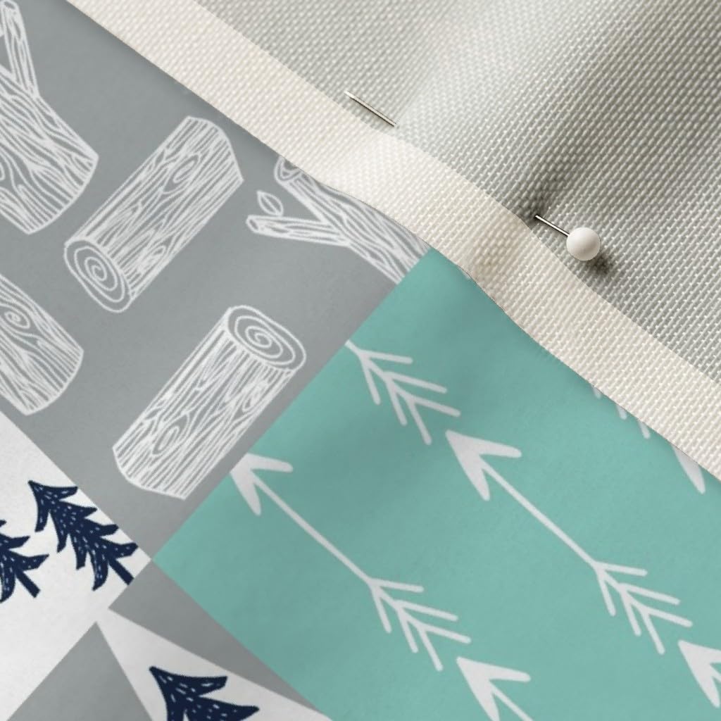 Forest Bear Quilt Navy Mint Grey Printed Velvet Fabric by Spoonflower - Upholstery, Home Decor & Apparel Material - Perfect for Kids Nursery, Boys Room & DIY Quilting Projects