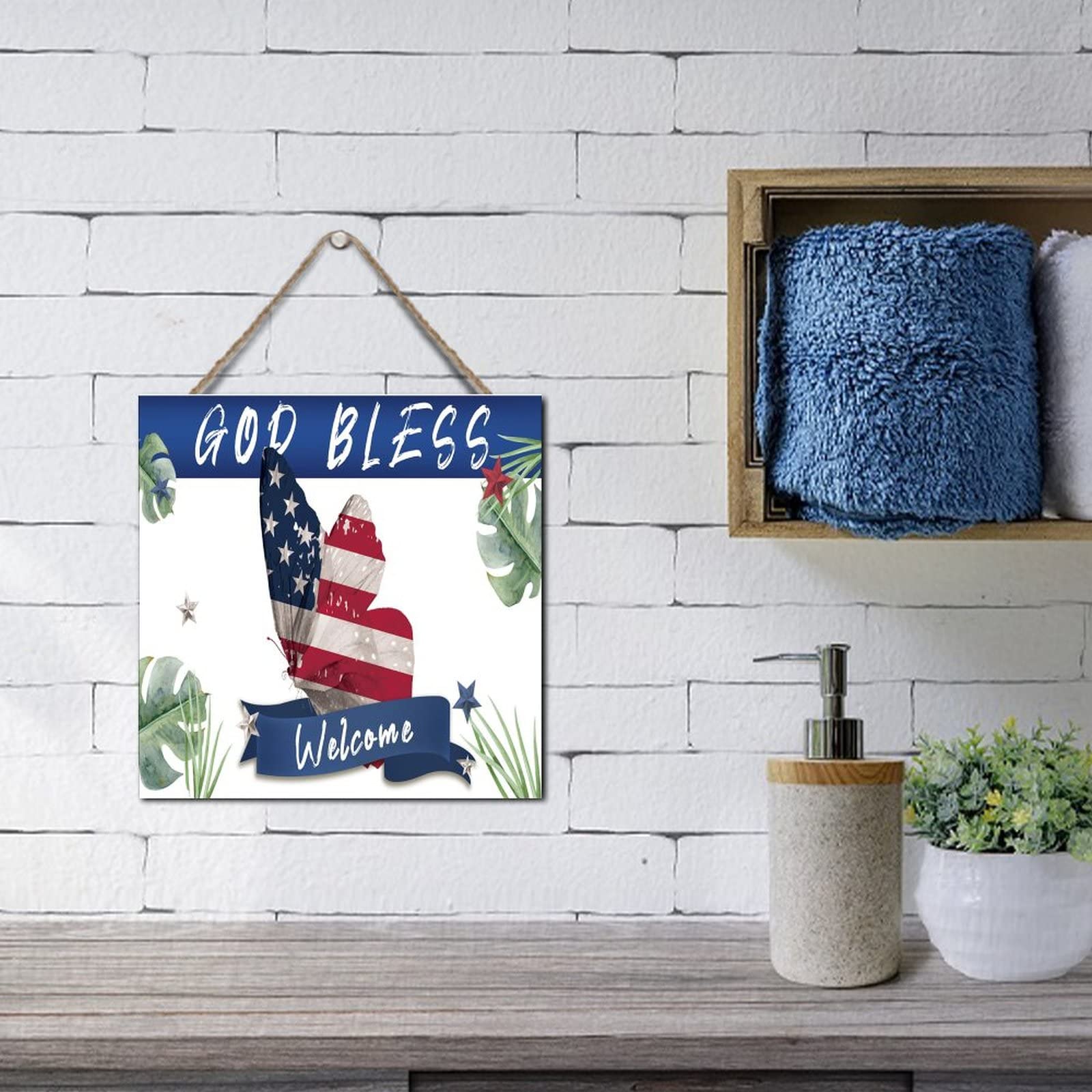 American Flag Wooden Plaque - Patriotic Butterfly Decor with 'God Bless America' Engraving | Rustic Farmhouse Wall Art, 4th of July Independence Day Gift | Perfect for Front Door Decor, Country Home, Barn Accent & Patriotic Holiday Displays