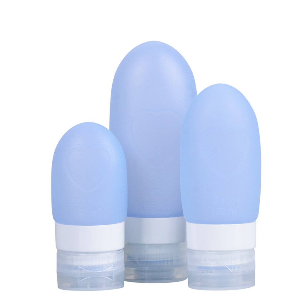 **Leak Proof Travel Bottles Set - 3 Pack Multi Size Silicone Squeeze Refillable Containers for Liquids, Toiletries & Creams | TSA Approved for Carry-On Luggage | Perfect for Air Travel, Gym & Camping (Blue)**