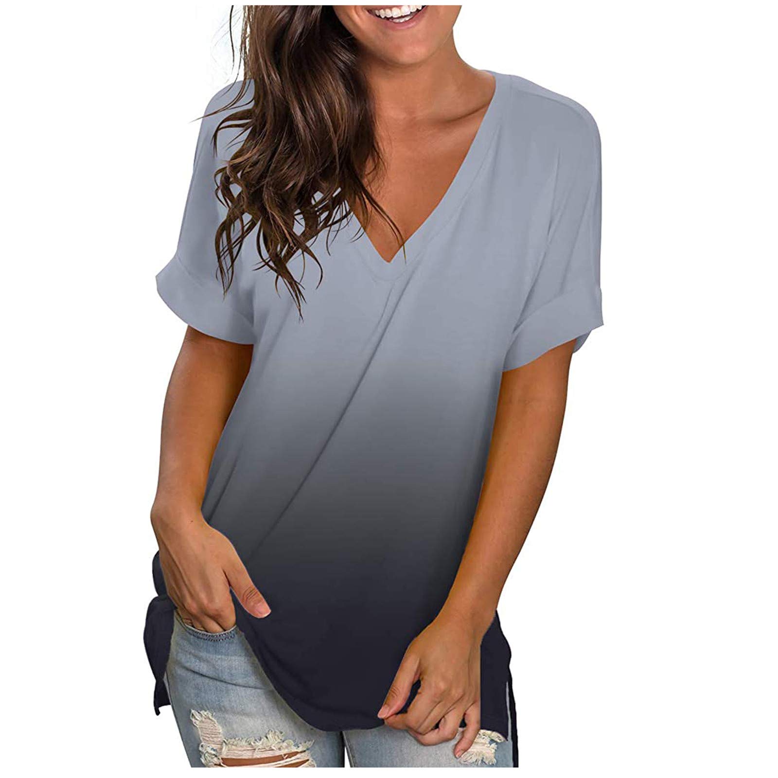 Trendy Tie Dye Short Sleeve V-Neck Work Shirts for Women - Comfortable Nursing & Nanny Uniform Tops - Perfect for Healthcare, Hospitality & Casual Workwear