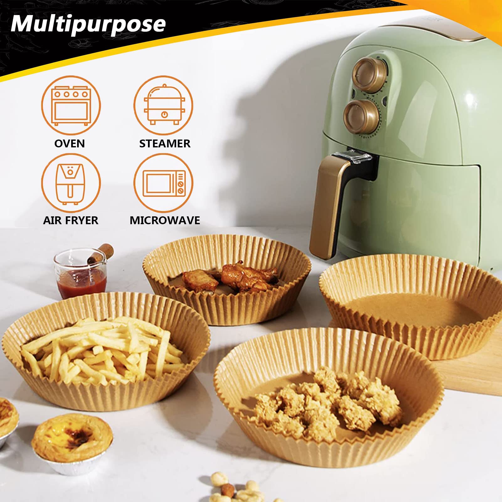 9.5 Inch Air Fryer Disposable Paper Liners - 100 Pack Non-Stick Parchment Paper Pads | Oil Resistant, Waterproof & Food Safe | Perfect for Air Frying, Baking, Roasting & Microwave Cooking