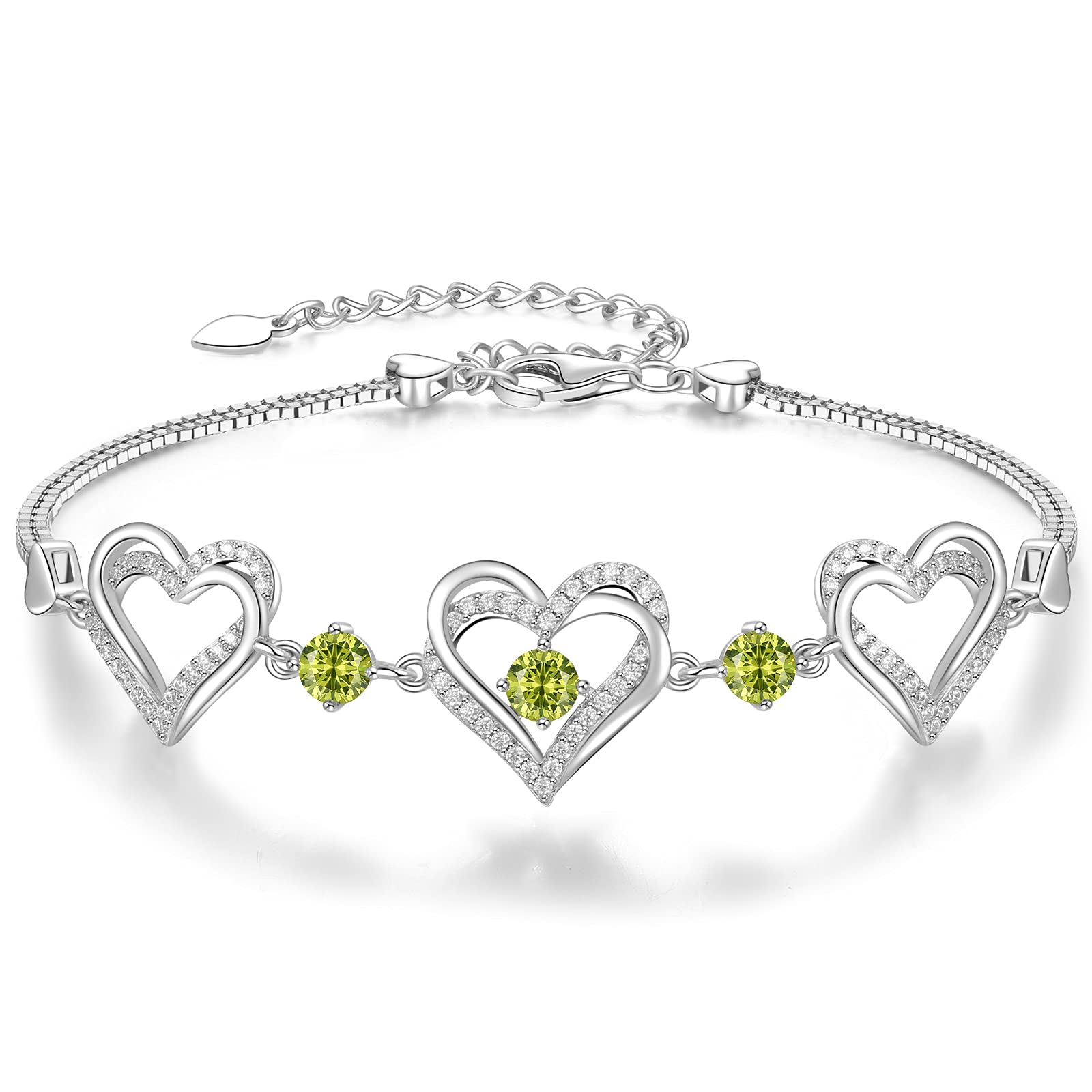 Forever Love Heart Charm Link Bracelet for Women - 925 Sterling Silver Birthstone Bracelet | Mother's Day, Anniversary, Christmas & Birthday Gift for Women, Wife & Girlfriend | Perfect for Romantic Occasions, Date Nights & Special Celebrations