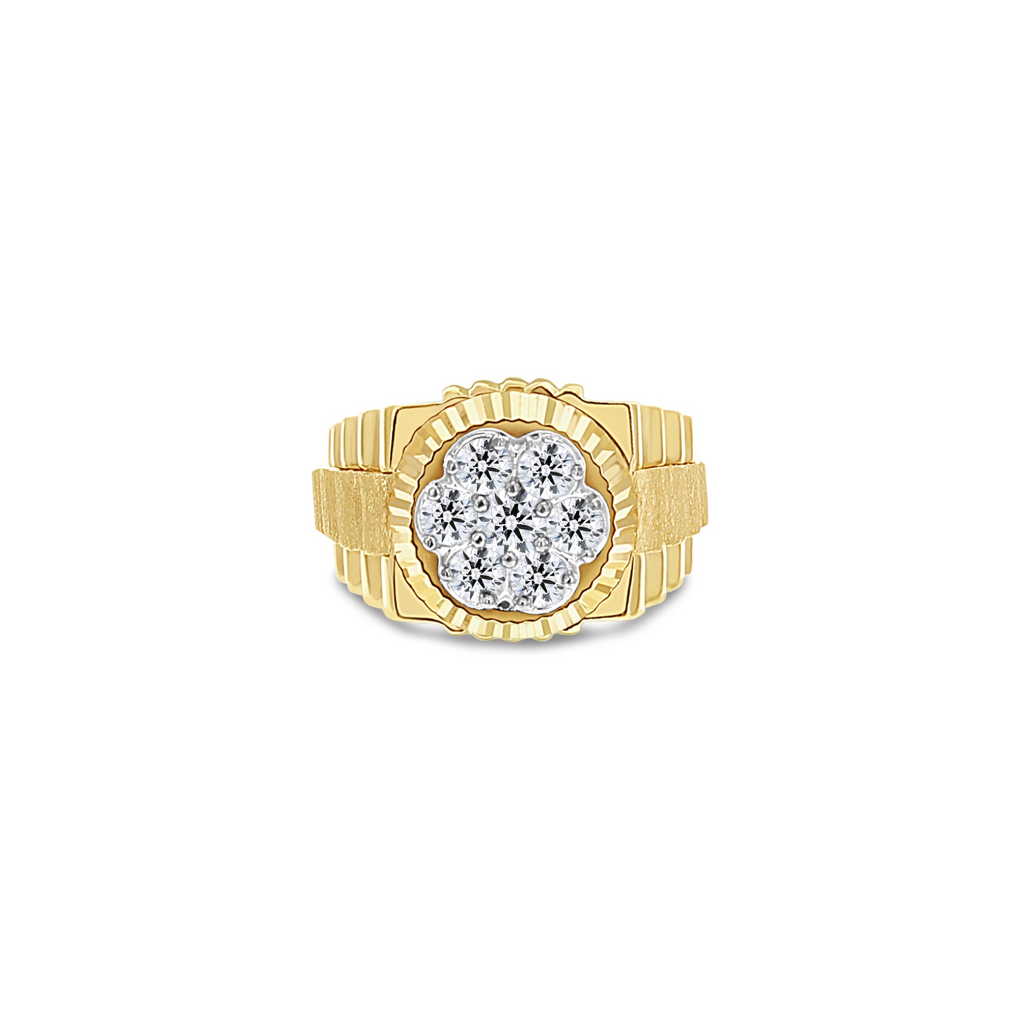 Luxury Rolex Presidential Style Cluster Ring with Bark Center & Polished Sides - Perfect for Weddings, Anniversaries & Formal Events