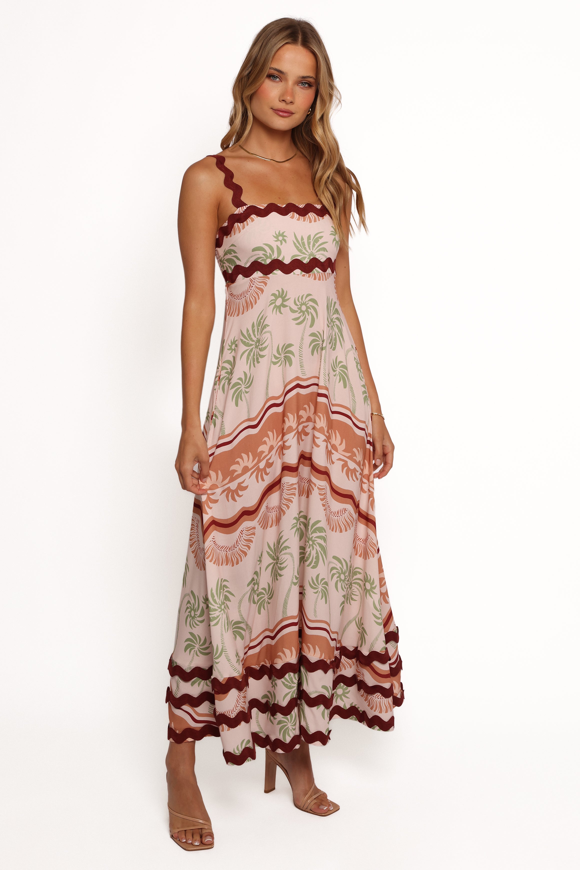 Briella Women's Maxi Dress with Palm Tree Print - Flowy Summer Beach Dress for Vacation, Party, and Casual Wear