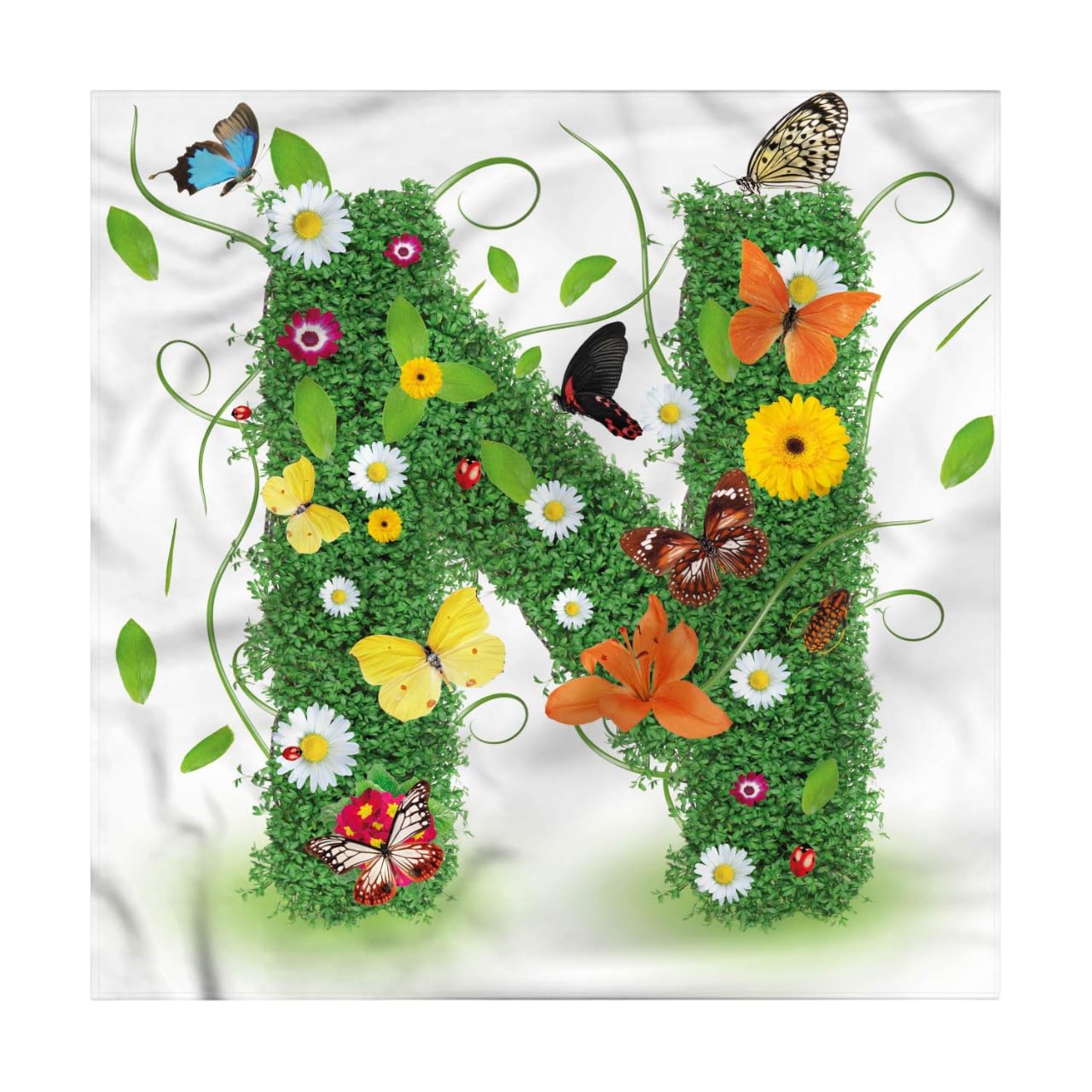 Ambesonne Letter N Bandana - Floral Daisy Butterfly Garden Design, Unisex Head & Neck Scarf for Men & Women - Perfect for Outdoor Activities, Music Festivals, and Casual Wear