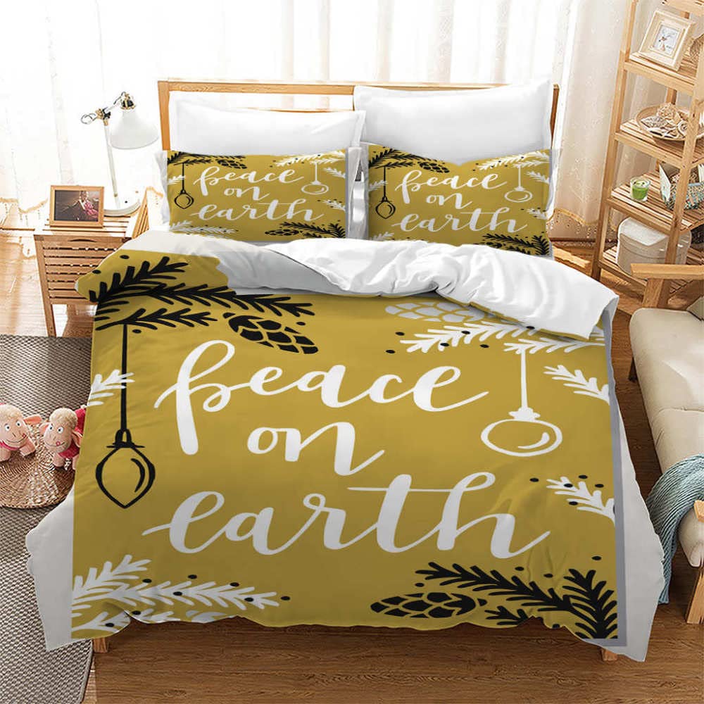 Yellow Holly Leaf Christmas Bedding Set - 3 Piece Kids' Duvet Cover with 2 Pillow Shams | Soft Microfiber Comforter Cover for Twin Size (68x88 Inches) | All Seasons Holiday Decor for Children's Bedroom