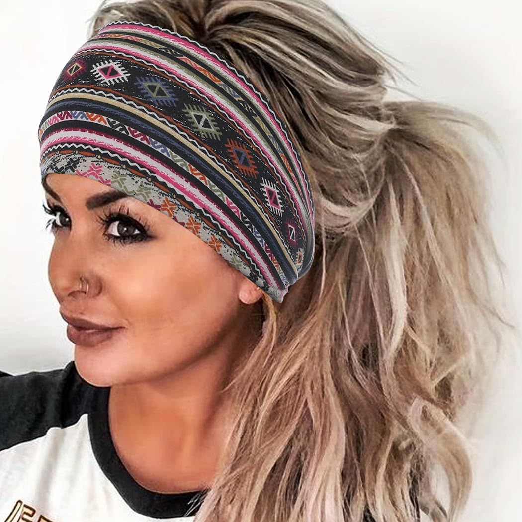 Boho Wide Headbands for Women - Stretch Knotted Turban & African Hairbands - Soft Elastic Motorcycle Hair Accessories (Pack of 3) - Perfect for Yoga, Workouts, and Everyday Fashion